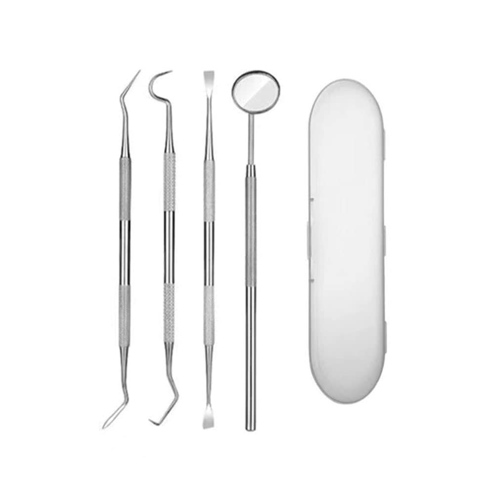 4PCS Professional Dental Tools Kit - Stainless Steel Teeth Cleaning & Oral Care Set for Dentists, Personal & Pets - Includes Dental Picks, Floss Picks, Oral Mirror, Tartar Scraper & Probe with Case - Perfect for Home Dental Care, Veterinary Use & Professional Dentistry
