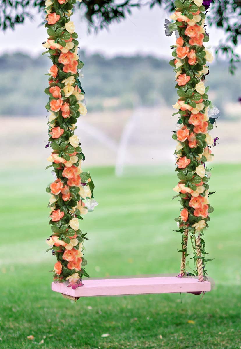 SRK 5 Pack 41 FT Artificial Rose Vine Garland - Fake Flower Hanging Decor for Wedding, Party, Home, Hotel & Office (Champagne) | Perfect for Wall Decor, Garden Craft, and DIY Art Projects