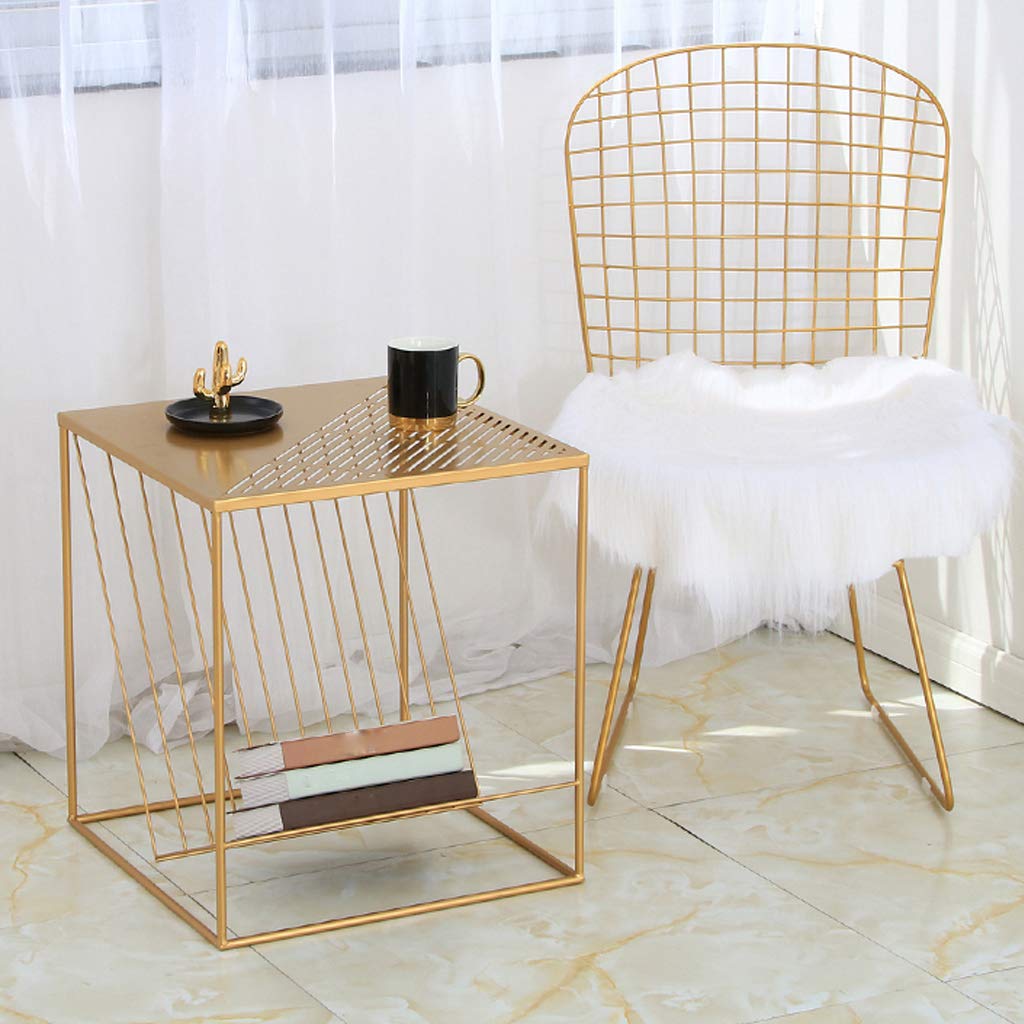 Nordic Wrought Iron Side Table - Small Metal End Table with Gold Frame for Bedroom, Living Room, Balcony | Coffee Table, Dining Table, Lamp Stand | Creative Home Decor for Modern & Minimalist Spaces