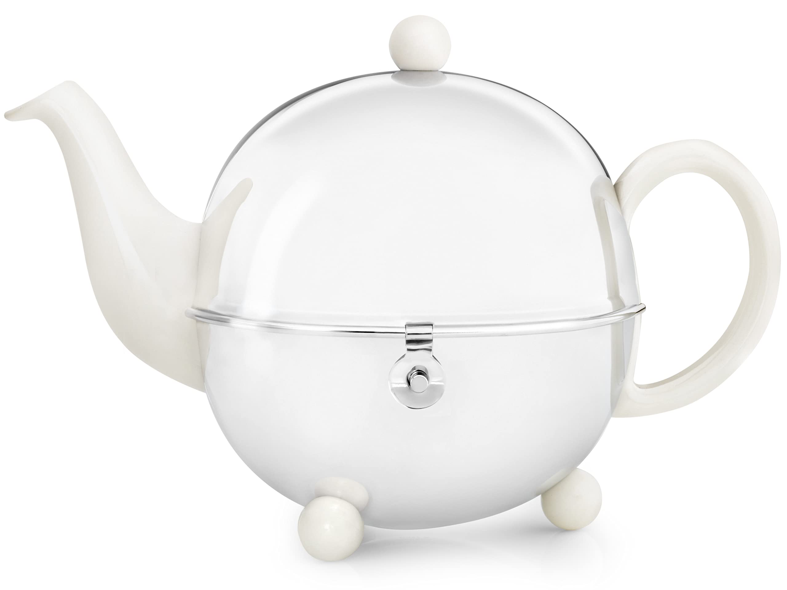 Premium Ceramic & Stainless Steel Teapot - 42oz (5.5 Cup) Capacity, Spring White - Elegant Tea Brewing Pot for Afternoon Tea, Tea Parties & Home Decor