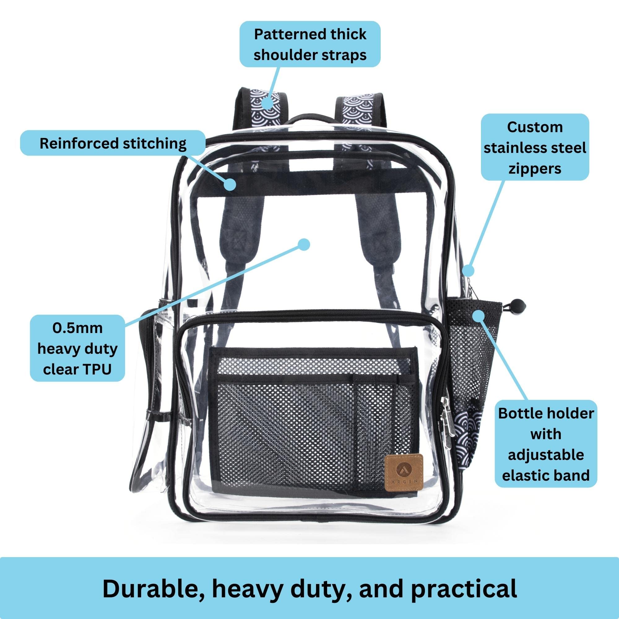 Argen Extra Heavy Duty Clear Backpack - Durable Transparent School & Laptop Bag for Men, Women, Boys & Girls - Thick TPU Bookbag for Work, Travel & Security Checkpoints