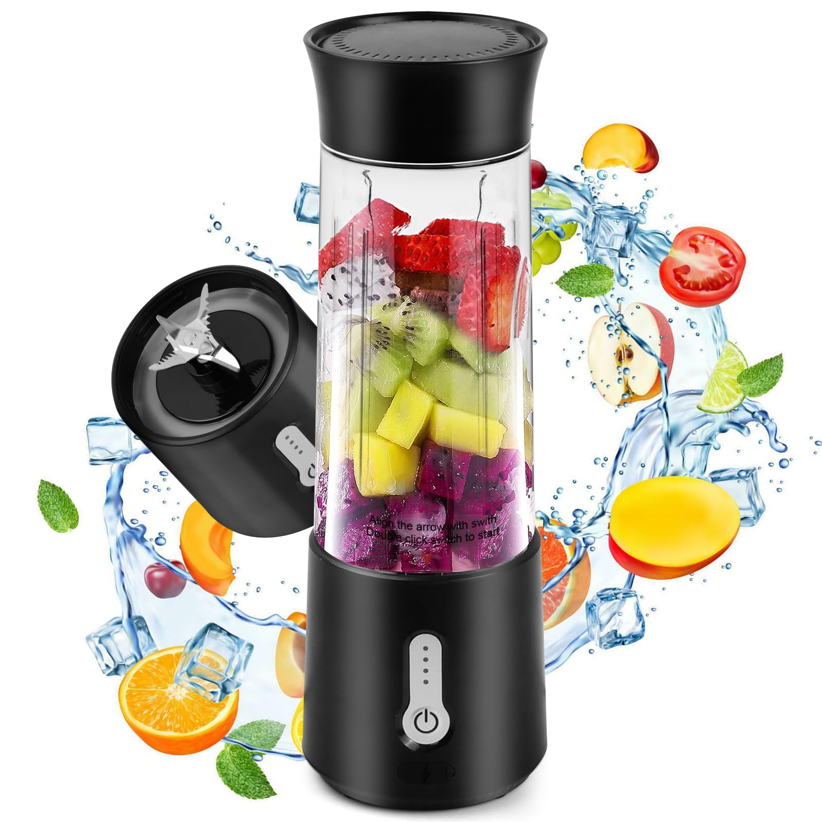 Portable 500ML Smoothie Blender with 6 Blades, BPA-Free USB Rechargeable Mini Blender for Juices & Shakes - Perfect for Home, Office, Gym & Travel