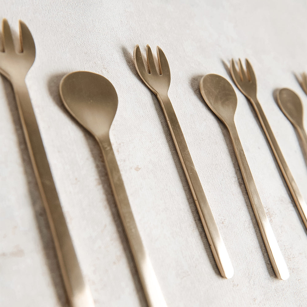 Premium Brass Dessert Utensil Set - Elegant 4-Piece Cake Server, Pie Knife, and Serving Spoons for Fine Dining & Special Occasions