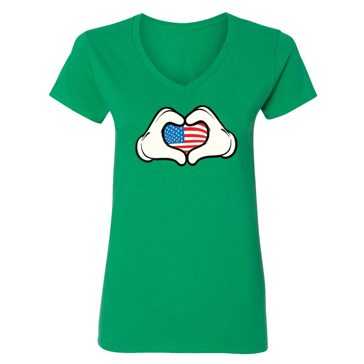 American Patriotic FLA Mickey Hand 4th of July V-Neck T-Shirt for Women - Perfect for Independence Day Celebrations & Summer Outfits