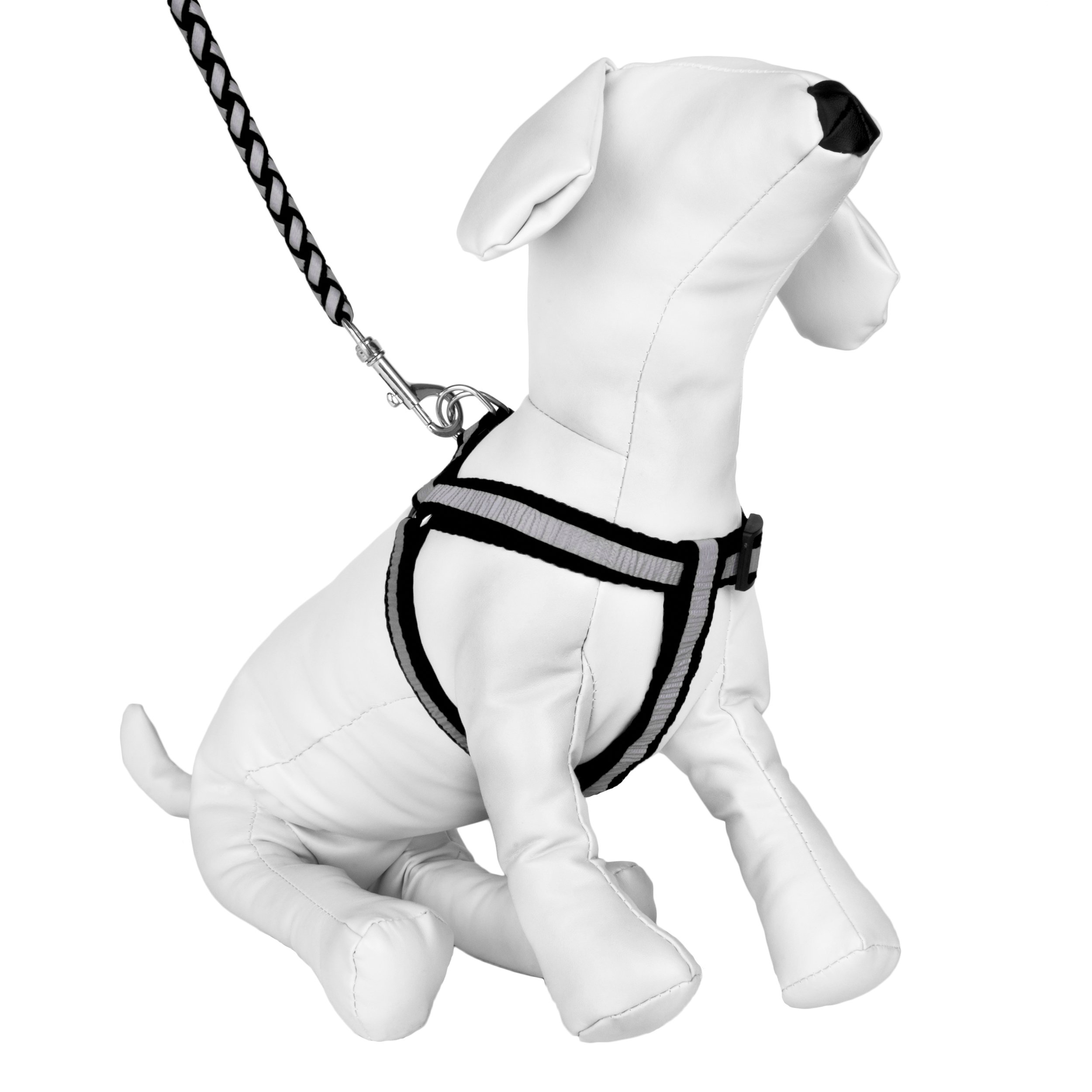 Pet Reflective Nylon No-Choke Harness with Matching Leash - Medium Size, Black | Safe & Comfortable Dog Walking Gear for Nighttime Visibility