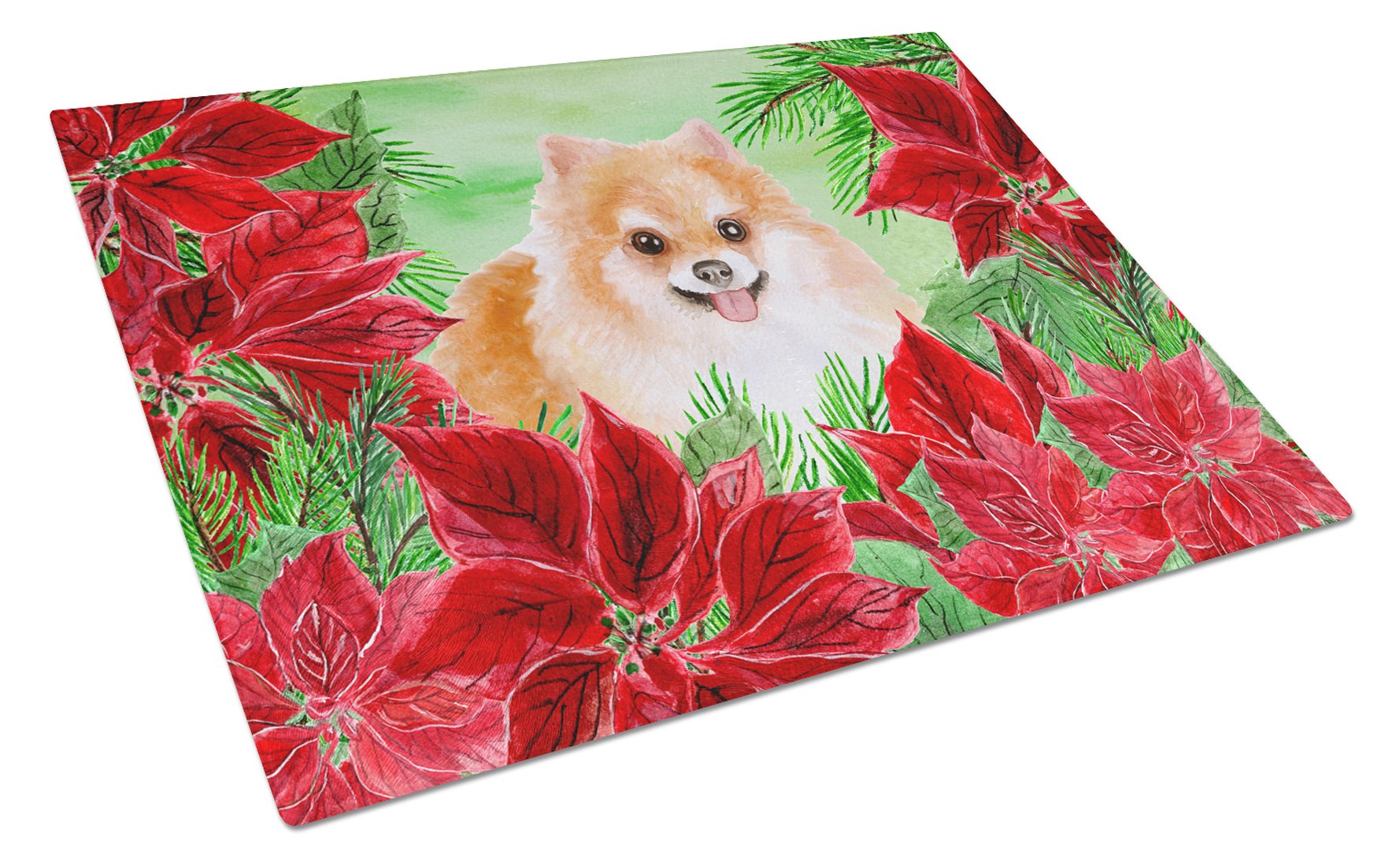 Pomeranian #2 Poinsettas Tempered Glass Cutting Board - Large Decorative Kitchen Chopping & Serving Board (15x12in) - Perfect for Holiday Entertaining, Food Prep & Display