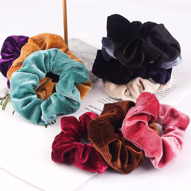 Staila 10-Piece Soft Velvet Hair Scrunchies for Women - Thin & Thick Hair - Fashion Hair Ties & Elastics in 10 Solid Colors - Perfect for Workouts, Office & Everyday Styling