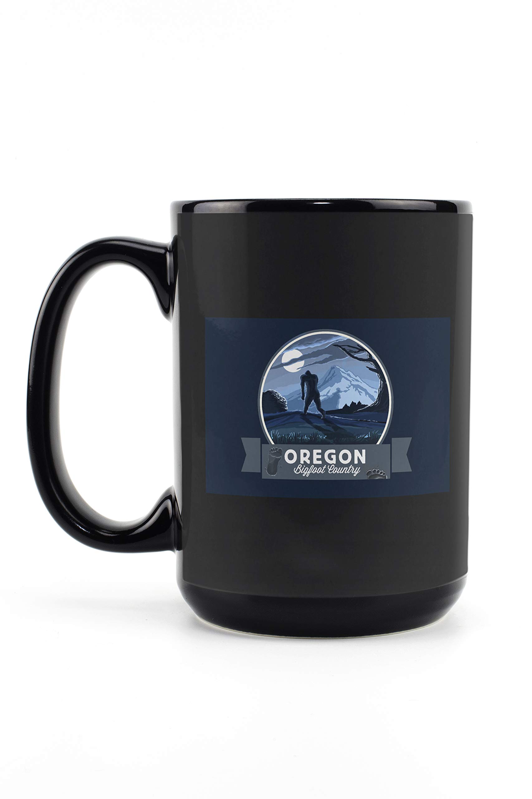Lantern Press Oregon Bigfoot Country Contour 15oz Black Ceramic Coffee Mug - Microwave & Dishwasher Safe - Perfect for Camping, Office & Home Use