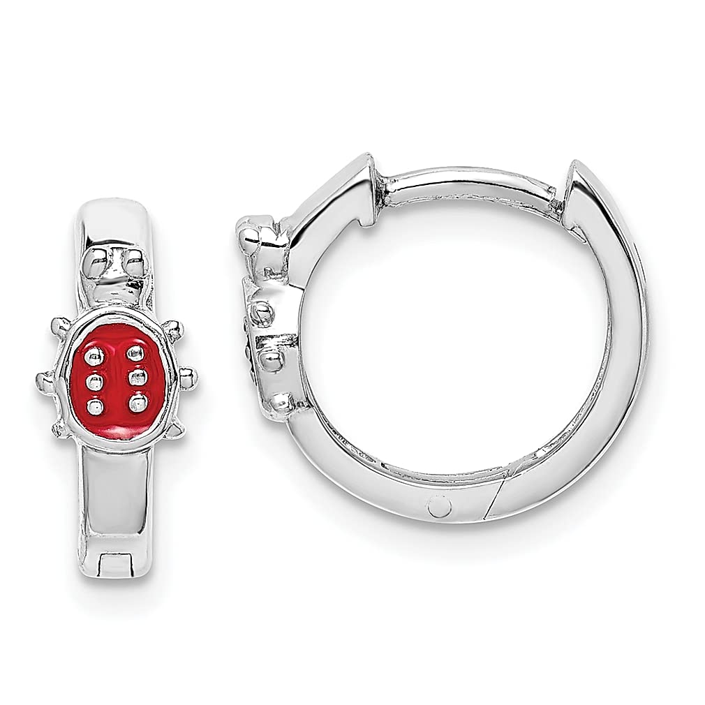 925 Sterling Silver Enameled Ladybug Hinged Hoop Earrings - Cute Kids & Women's Fine Jewelry - Perfect Gift for Girls, Daughters & Her - Birthday, Christmas, Valentine's Day Present