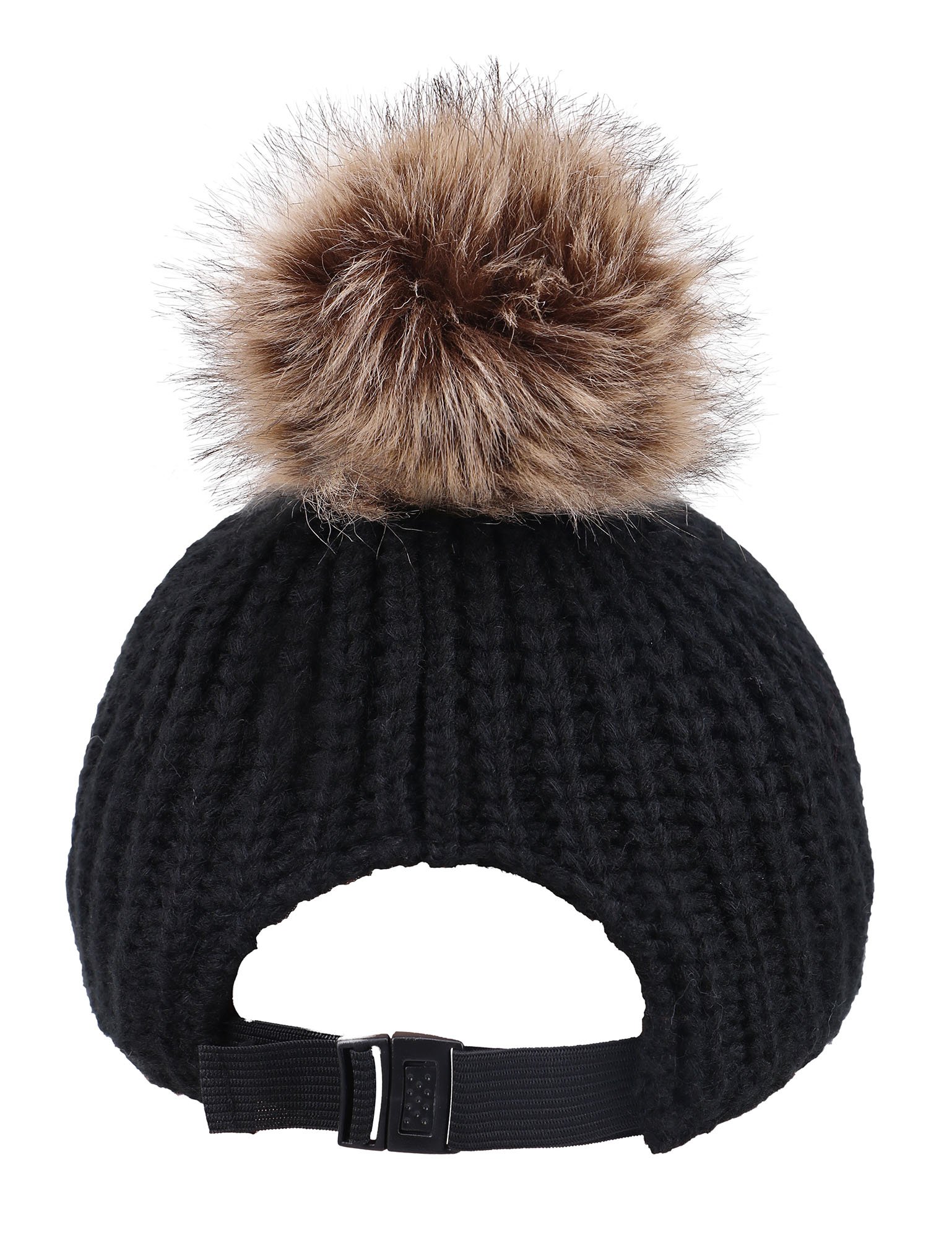 Arctic Paw Kids Cable Knit Beanie with Faux Fur Pompom & Brim Shade - Warm Winter Hat for Boys & Girls - Perfect for Snow Play, Skiing & Outdoor Activities