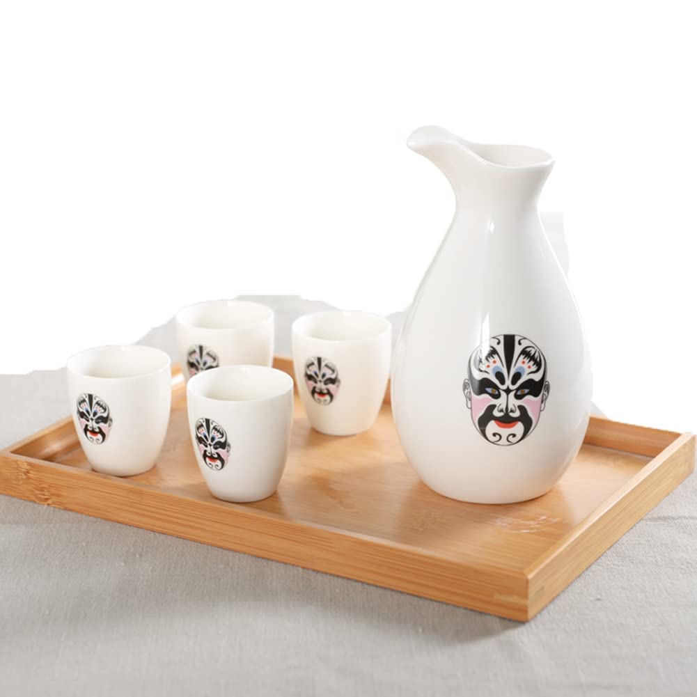 Premium Japanese Ceramic Sake Set - 1 Sake Bottle & 4 Sake Cups - Authentic Japanese Restaurant Style Sake Pot for Serving Hot or Cold Sake - Perfect for Home Dining, Japanese Restaurants, and Gift Giving