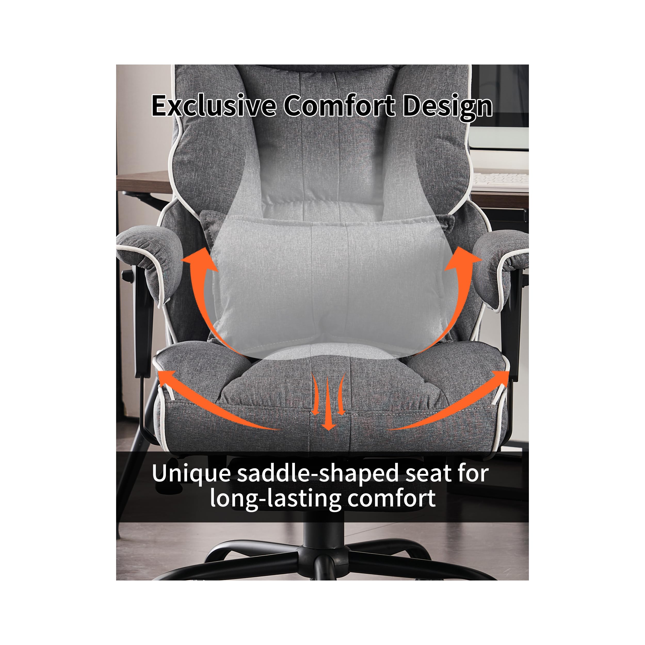 Efomao Fabric Office Chair - Big and Tall Executive Chair with 400 lb Weight Capacity, High Back Ergonomic Design & Foot Rest - Gray - Perfect for Home Office, Gaming, and Back Pain Relief