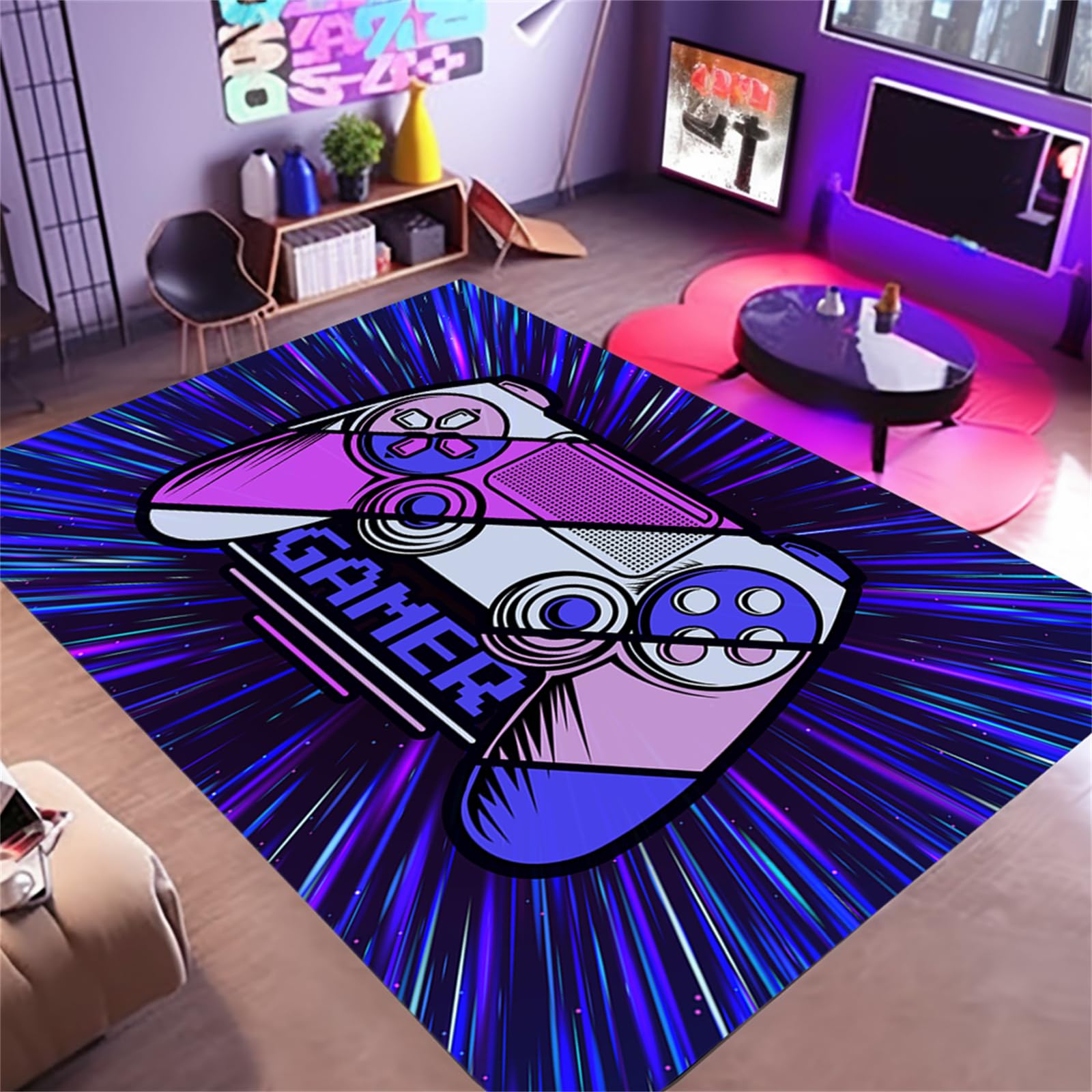 5'x7' Non-Slip Gaming Rug for Boys Room - Soft Gamer Carpet for Bedroom, Living Room & Game Room Decor - Perfect for Esports Setup, Streaming Background and Teen Gamer Gifts