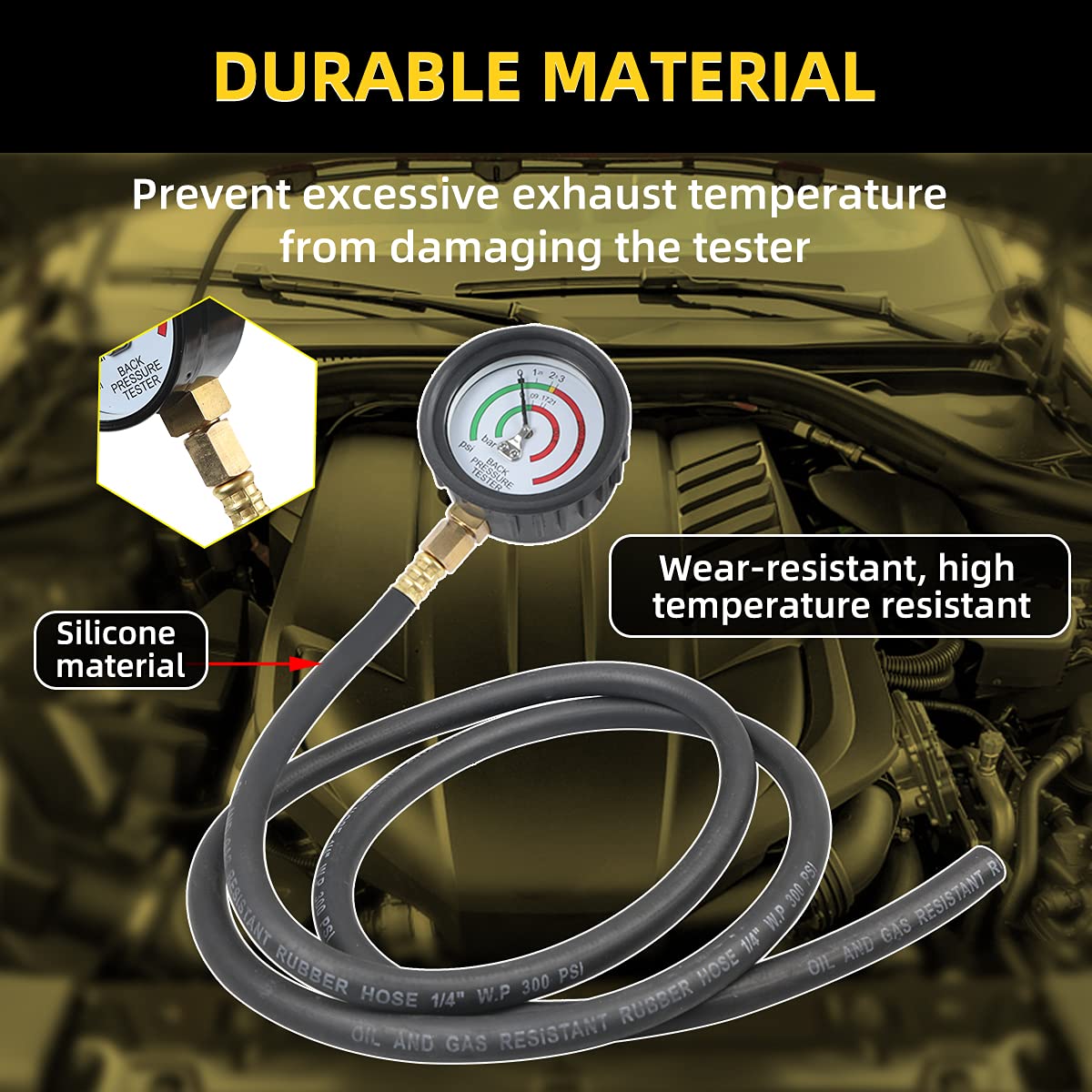 CMTOOL Professional Car Exhaust Back Pressure Tester Kit - 6-Foot Hose with Adapter & Hose Clamp - Accurate Engine Diagnostic Tool for Mechanics & DIY Auto Repair (Carton Packaging Included)