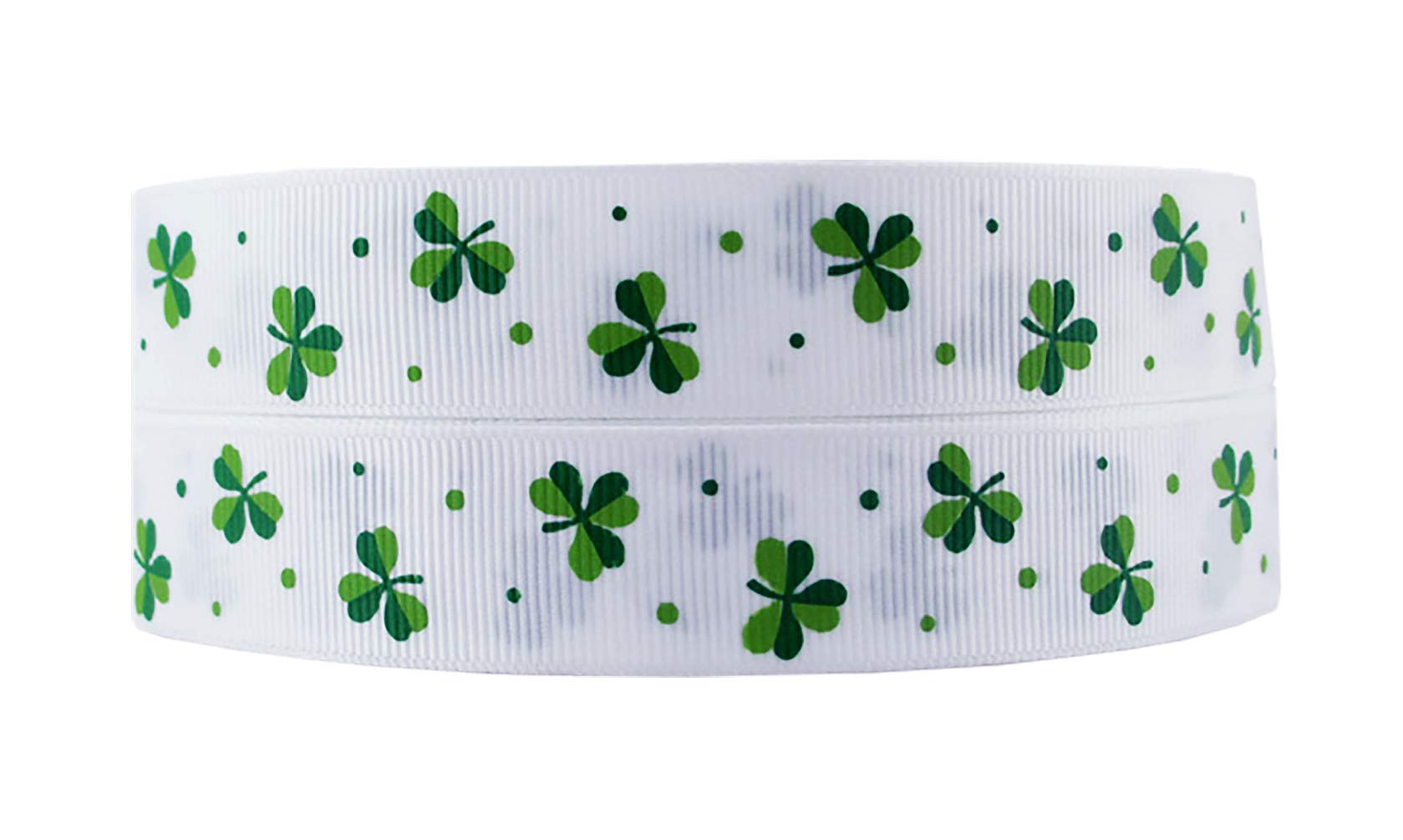 Dark Green Dotted Shamrock Clover Grosgrain Ribbon - 7/8 Inch Wide, 5 Yards for St. Patrick's Day DIY Bows, Wreaths & Crafts - Perfect for Party Decorations, Gift Wrapping & Scrapbooking
