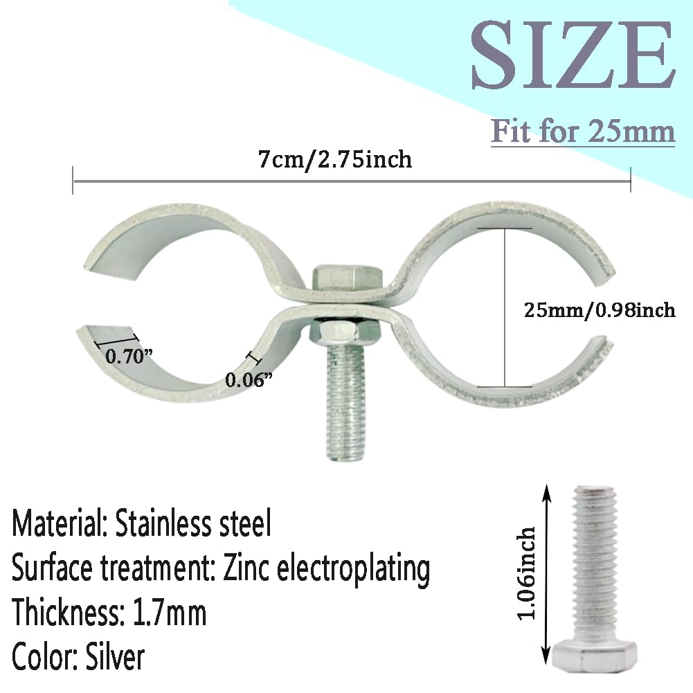 Double Pipe Clamp Chain Link Fence Clamps - 6Pcs Panel Clamp with Wing Nut for Securing Gridwall Panels (25mm) - Perfect for Fence Installation, Garden Security & DIY Projects
