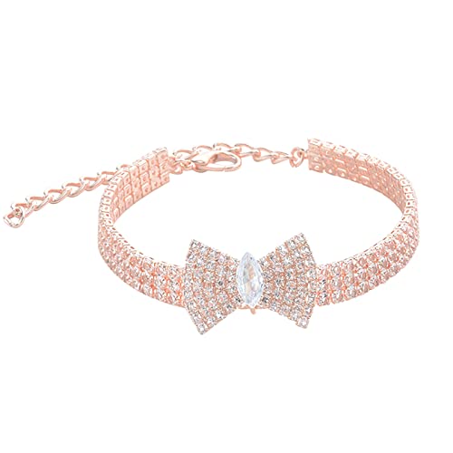 Diamond Pet Bow Necklace - Gold Chain Dog Collar with Cuban Link for Medium & Large Dogs | Heavy Duty Chew Proof (16IN/20IN/22IN) | Perfect for Pet Parties, Photo Shoots & Everyday Wear