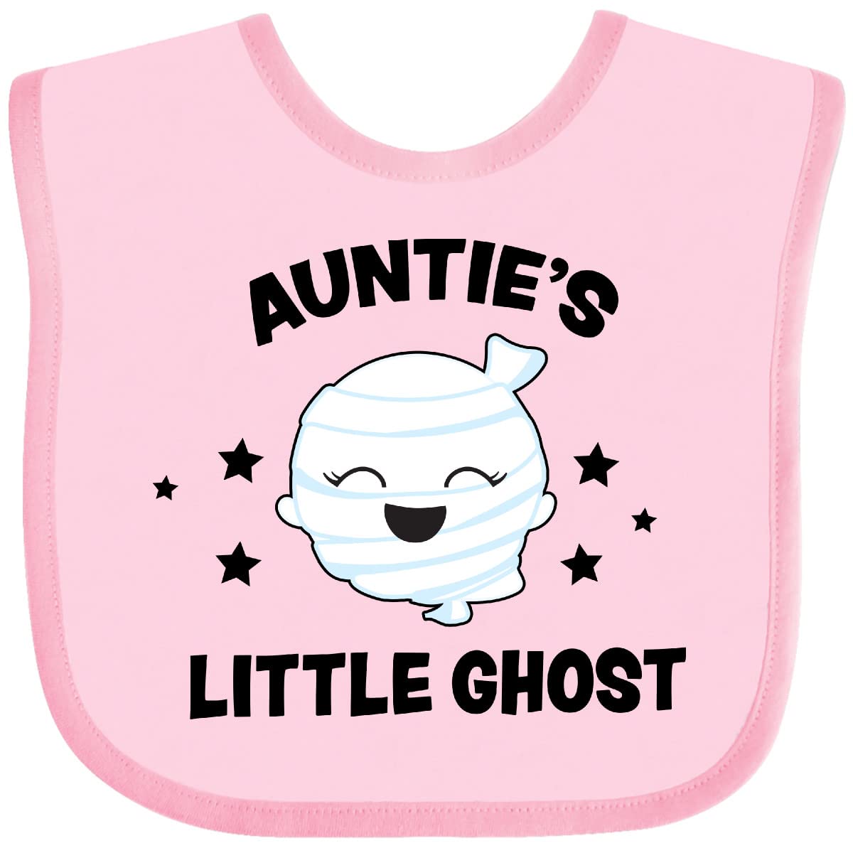 Inktastic Cute Auntie's Little Ghost with Stars Baby Bib - Soft Cotton Drool Bib for Infants & Toddlers - Perfect for Halloween, Baby Showers & Everyday Use