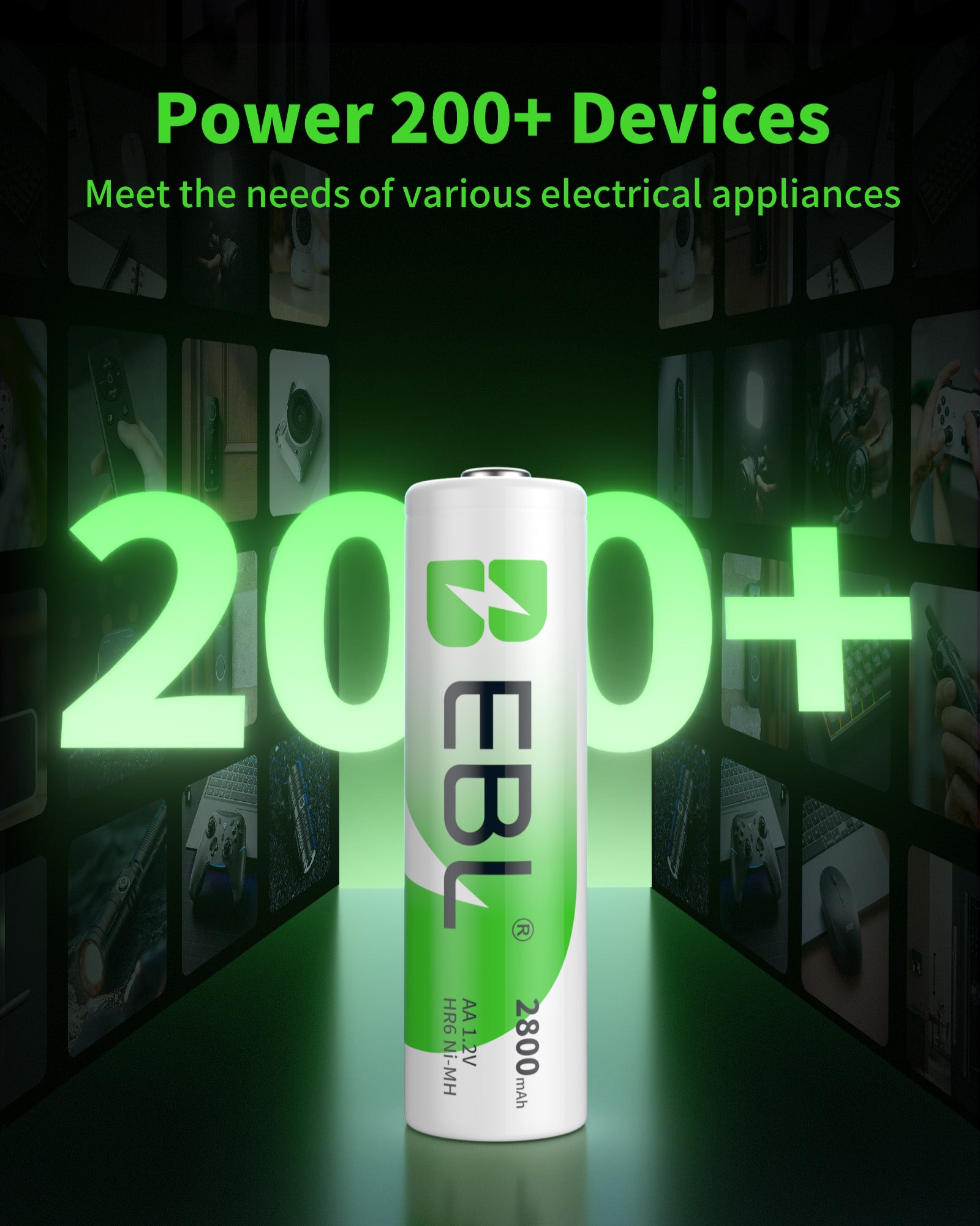 EBL AA NiMH Rechargeable Batteries 2800mAh High Capacity - 8 Pack for Digital Cameras, Flashlights, Toys, and More - Long Lasting Power Supply