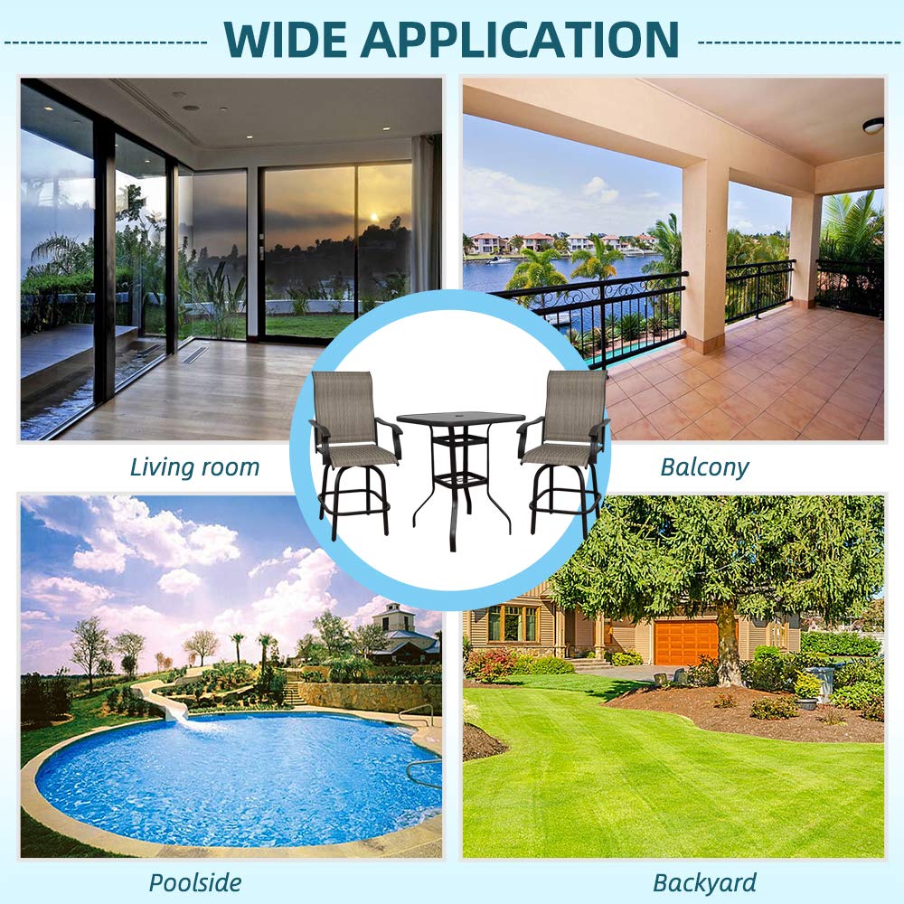 3PCS Outdoor Swivel Bar Set - 360 Degree Rotating Bistro Chairs & Table, All-Weather Steel Patio Furniture for Backyard, Garden, Poolside & Balcony (Black) - Perfect for Entertaining, Relaxing & Outdoor Dining