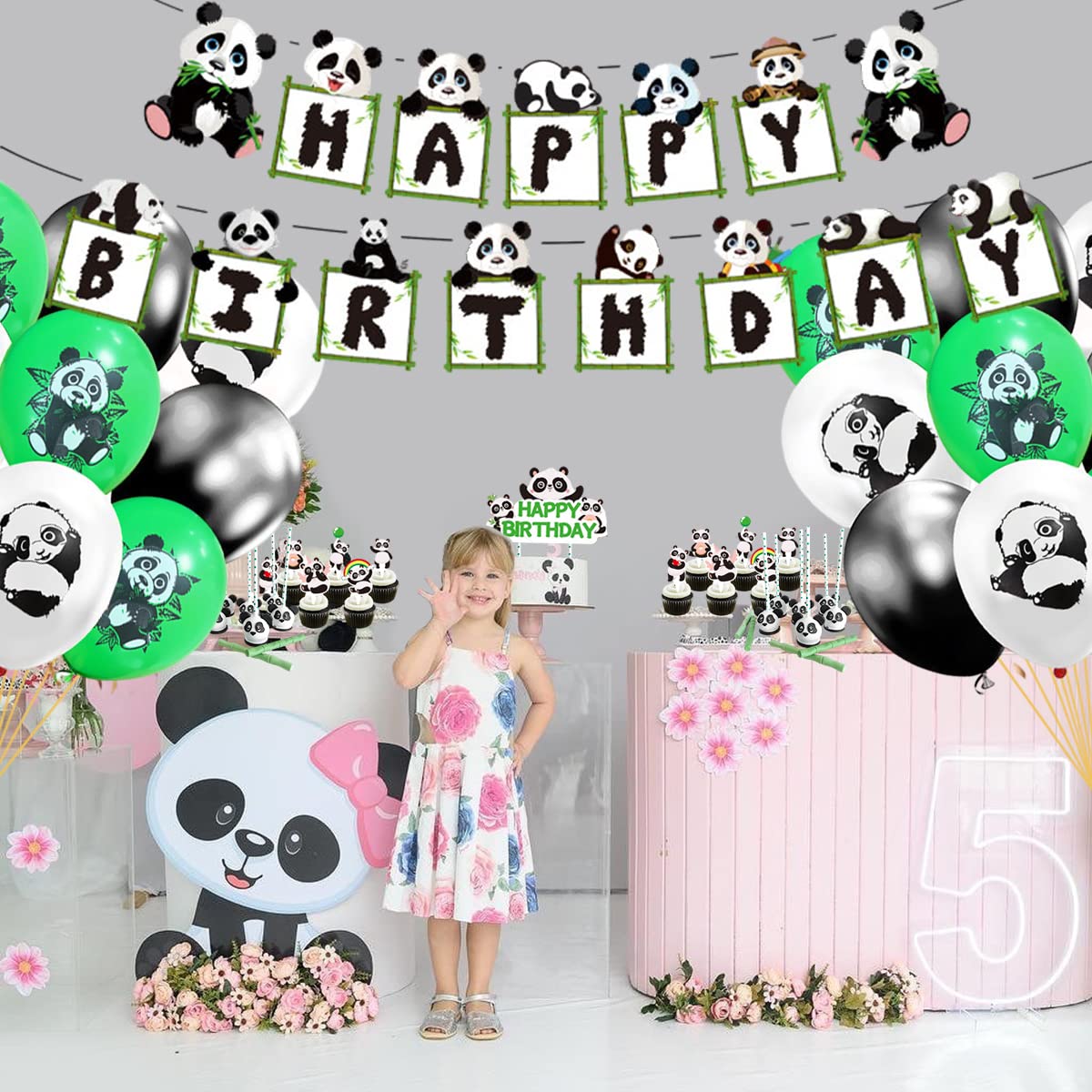 Panda Birthday Party Decorations Set - Happy Birthday Banner, Balloons & Cake Toppers for Panda Themed Party | Perfect for Kids Birthday, Baby Shower & Animal Theme Celebrations