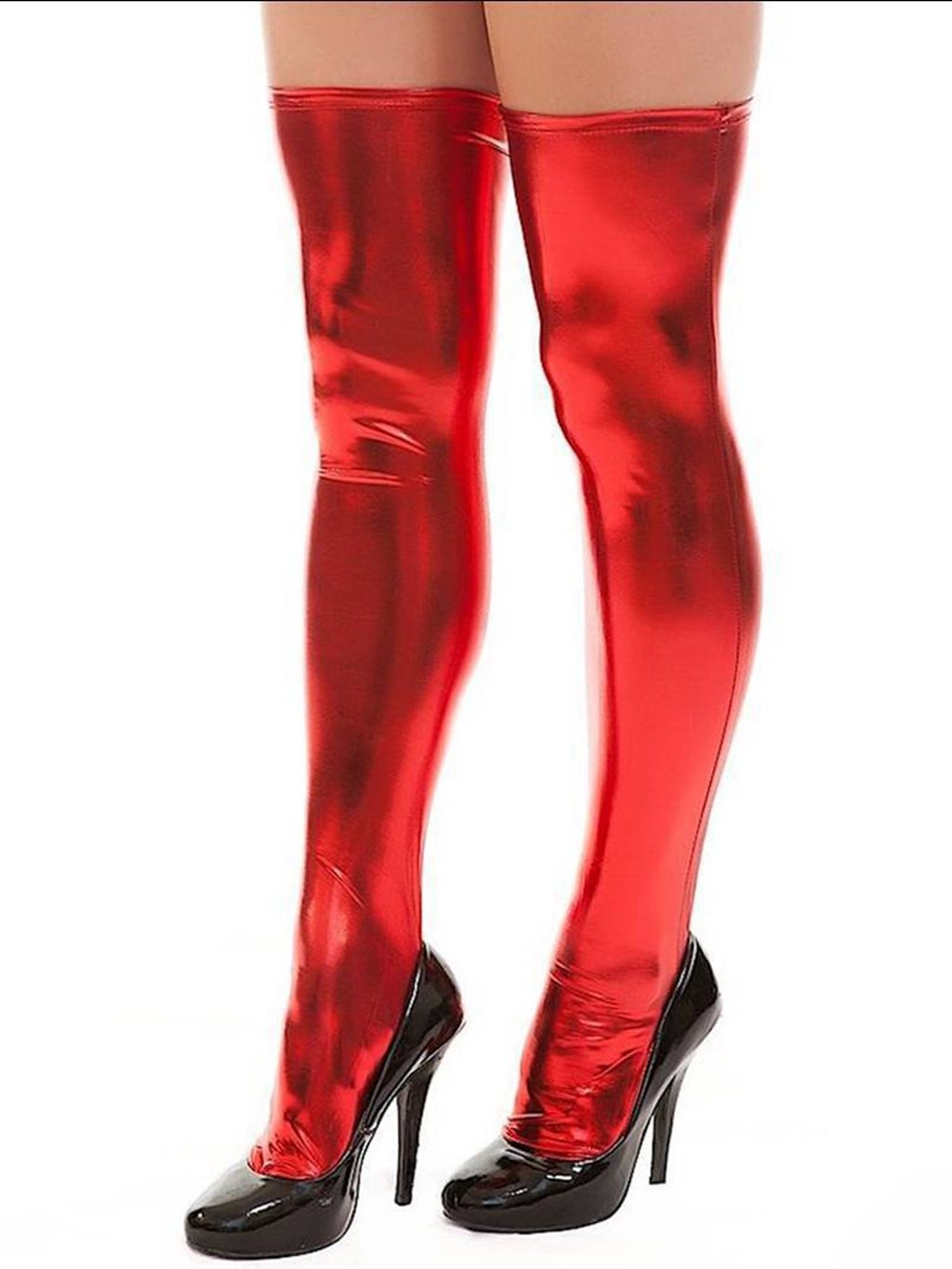 Igeon Women's Wet Look PVC Leather Thigh High Stockings - Sexy & Shiny Tights for Cosplay, Night Out & Fashion Outfits