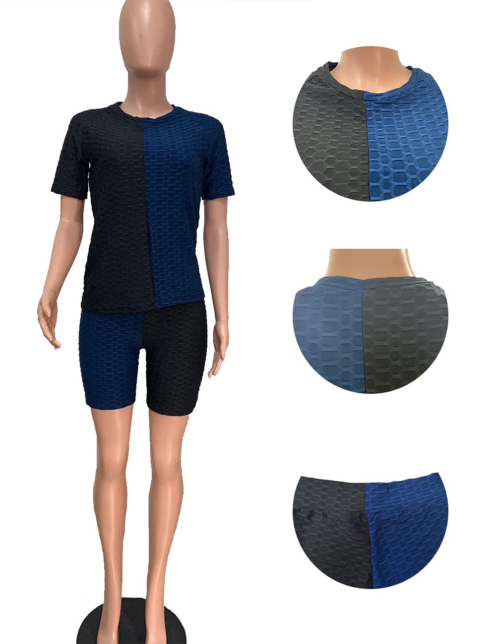 KANSOON Women's 2-Piece Workout Set - Color Block Short Sleeve Top & Biker Shorts Tracksuit | Gym, Yoga & Running Outfit