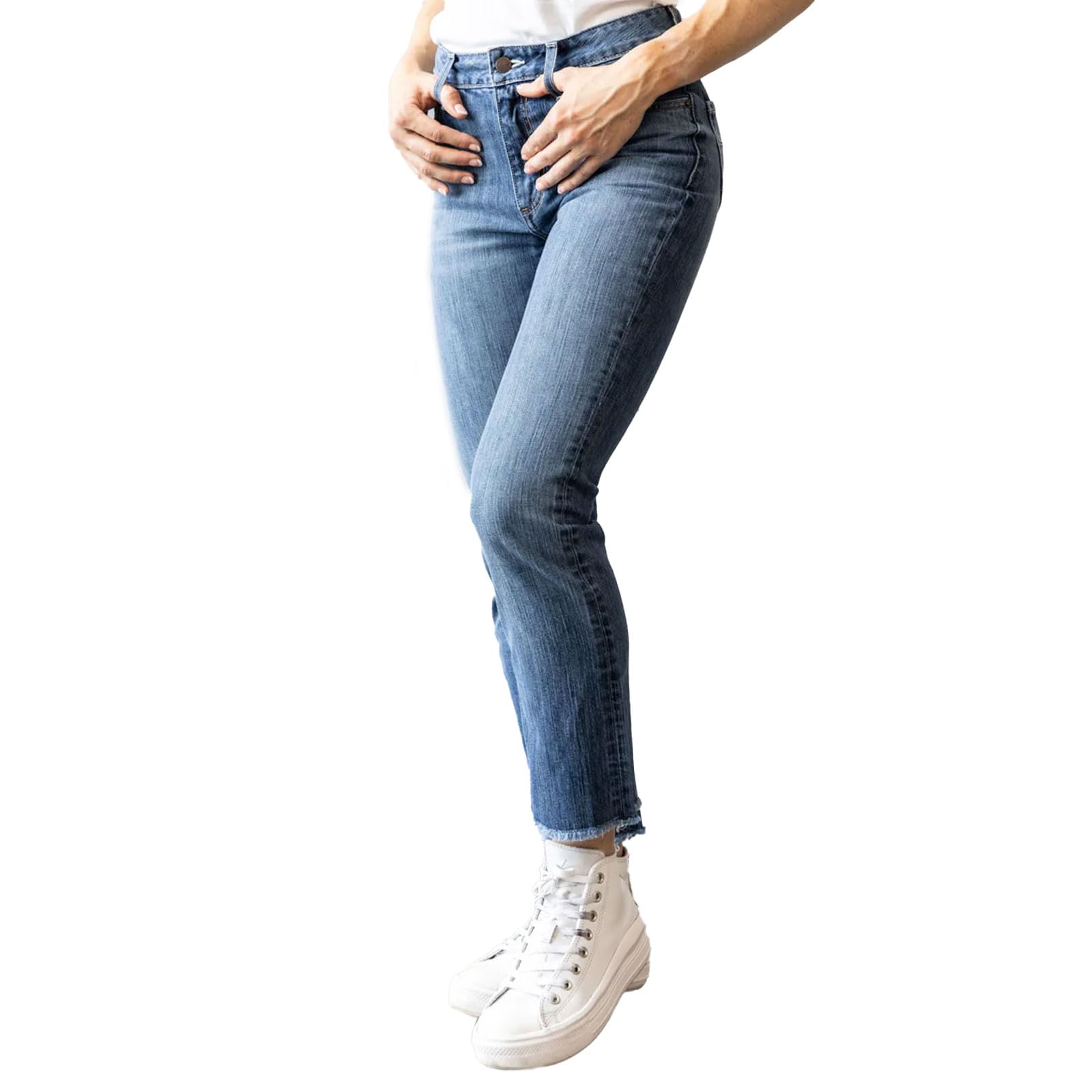 Kimes Ranch Women's Monica Cropped Western Jeans - Mid Rise Waist, Fitted Thigh, Straight Leg, Mid Wash Denim - Perfect for Casual Wear, Country Outings & Western Fashion