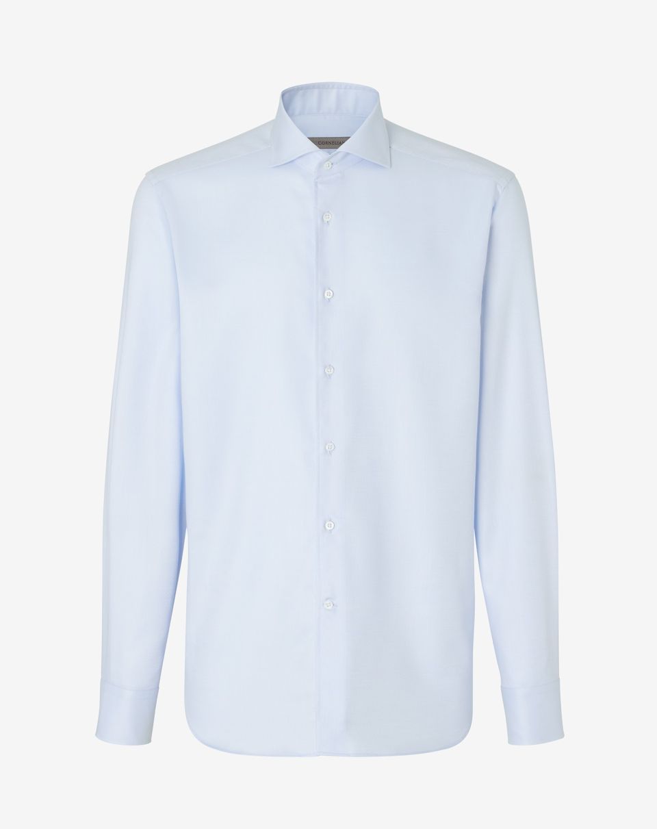 Premium Corneliani Fine Twill Dress Shirt for Men - Classic Blue & Sky Color - Perfect for Business, Office & Formal Occasions
