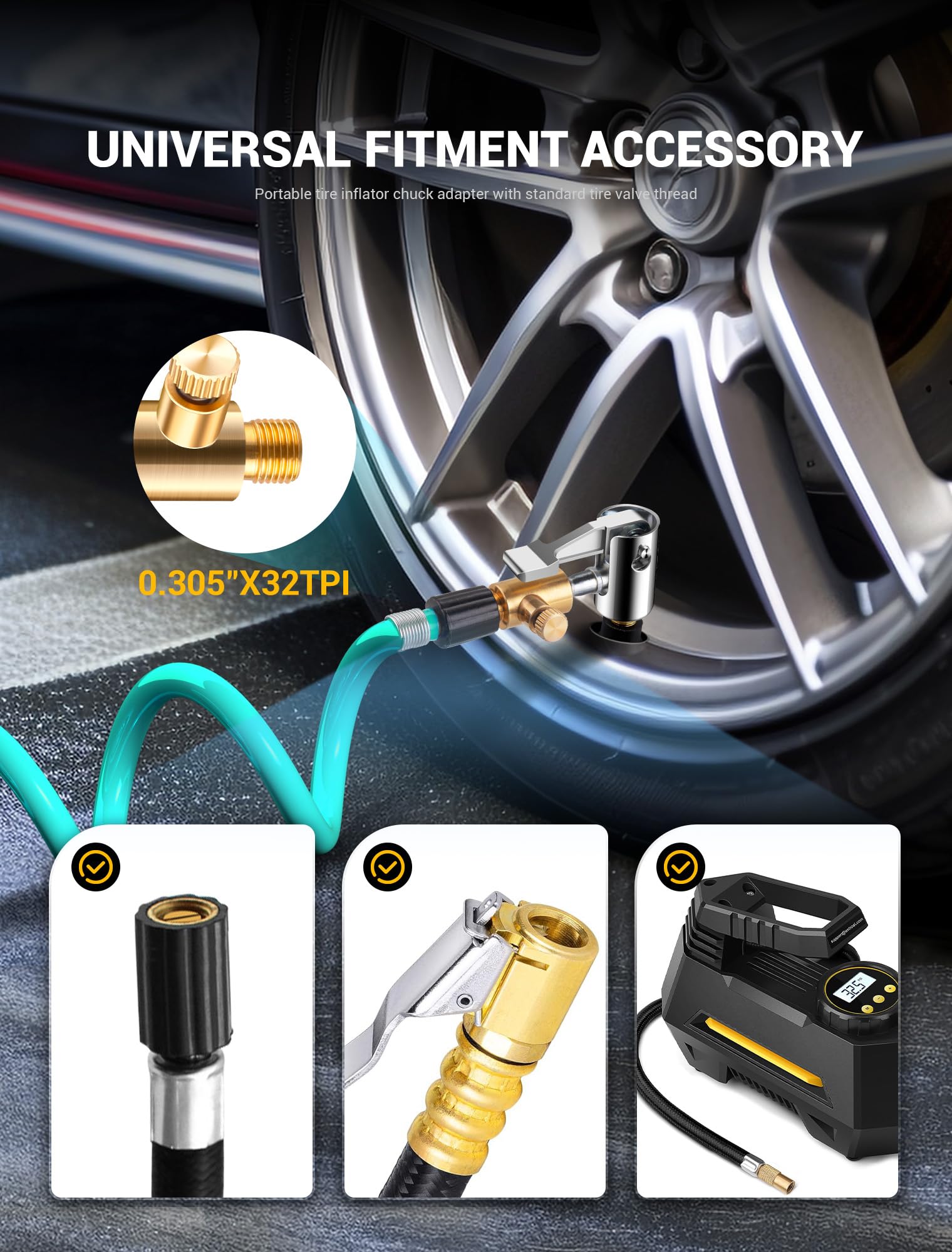 **All Metal Lock-On Air Chuck Tire Inflator Hose Nozzle Adapter – 8mm Quick Connect & Release, No Leak Design for Portable Tire Pumps & Air Compressors – Perfect for Cars, Bikes, and ATVs**