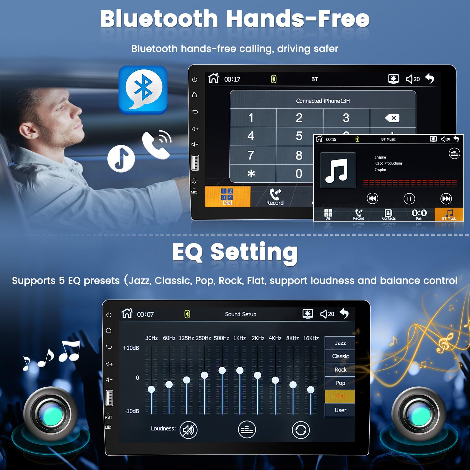 Hikity 9 Inch HD Touch Screen Single Din Car Stereo with Apple CarPlay & Android Auto - Bluetooth, Mirror Link, FM Radio, EQ, SWC, Reversing Camera & Microphone - Perfect for Road Trips & Daily Commuting