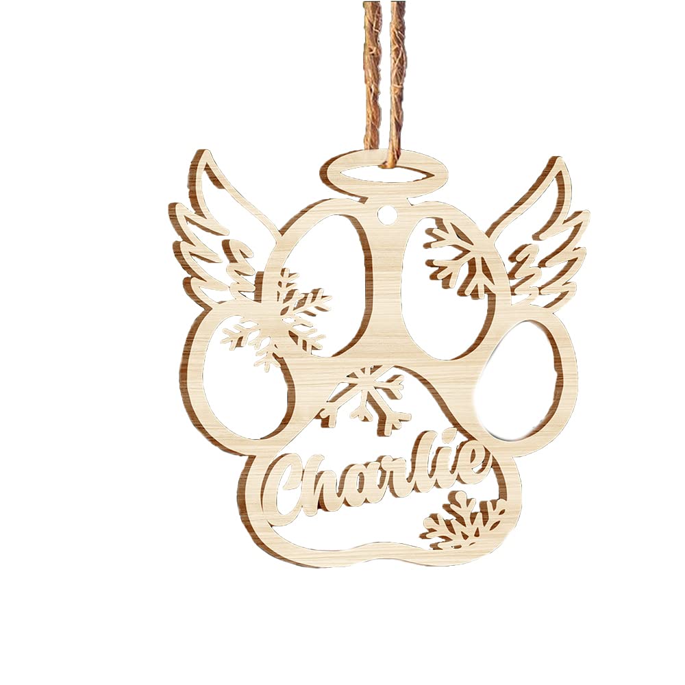 Custom Dog Paw Wood Ornaments - Personalized Christmas Tree Decor with Your Pet's Name | Handmade Pet Memorial Gift for Dog & Cat Owners | Perfect for Xmas Tree Decorating, Pet Lover Gifts & Holiday Home Decoration (Style 2: Angel Wing Paw Design)