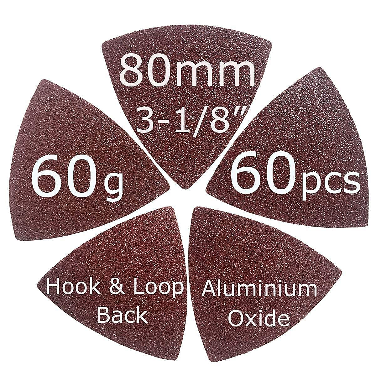 XXGO 180-Piece 3-1/8 Inch 80mm Triangular Oscillating Multi-Tool Sanding Pads Kit - 60/120/240 Grits Sandpaper (60 Pcs Each) - XGM0309 - Perfect for Woodworking, Metal Polishing & DIY Home Renovation Projects