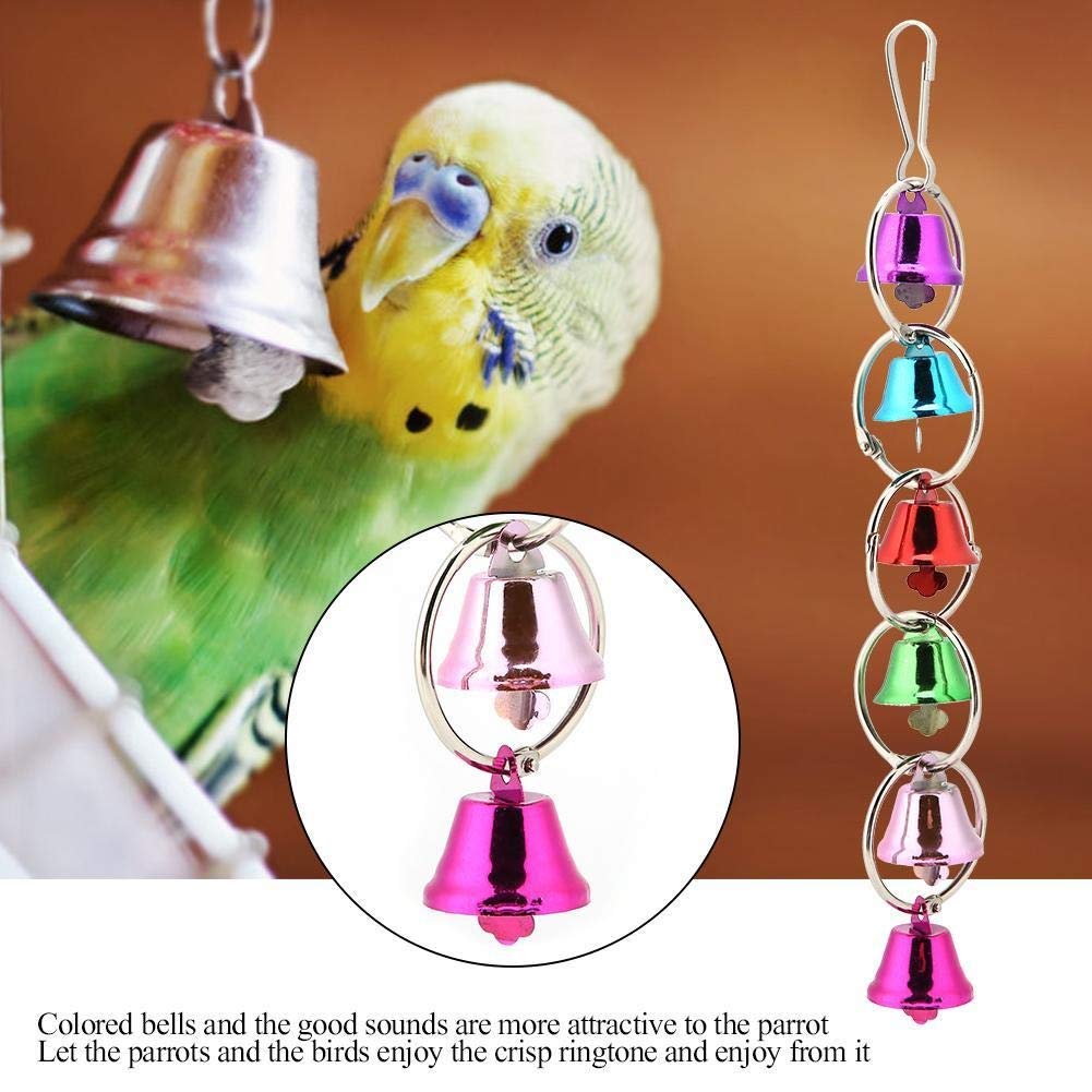 Colorful Hanging Bell Chew Toy for Parrots, Macaws & Pet Birds - Interactive Bird Toy with Bells & Strings - Durable Chewing & Play Activity for African Greys, Cockatoos, Amazons (Great for Cage Enrichment & Mental Stimulation)