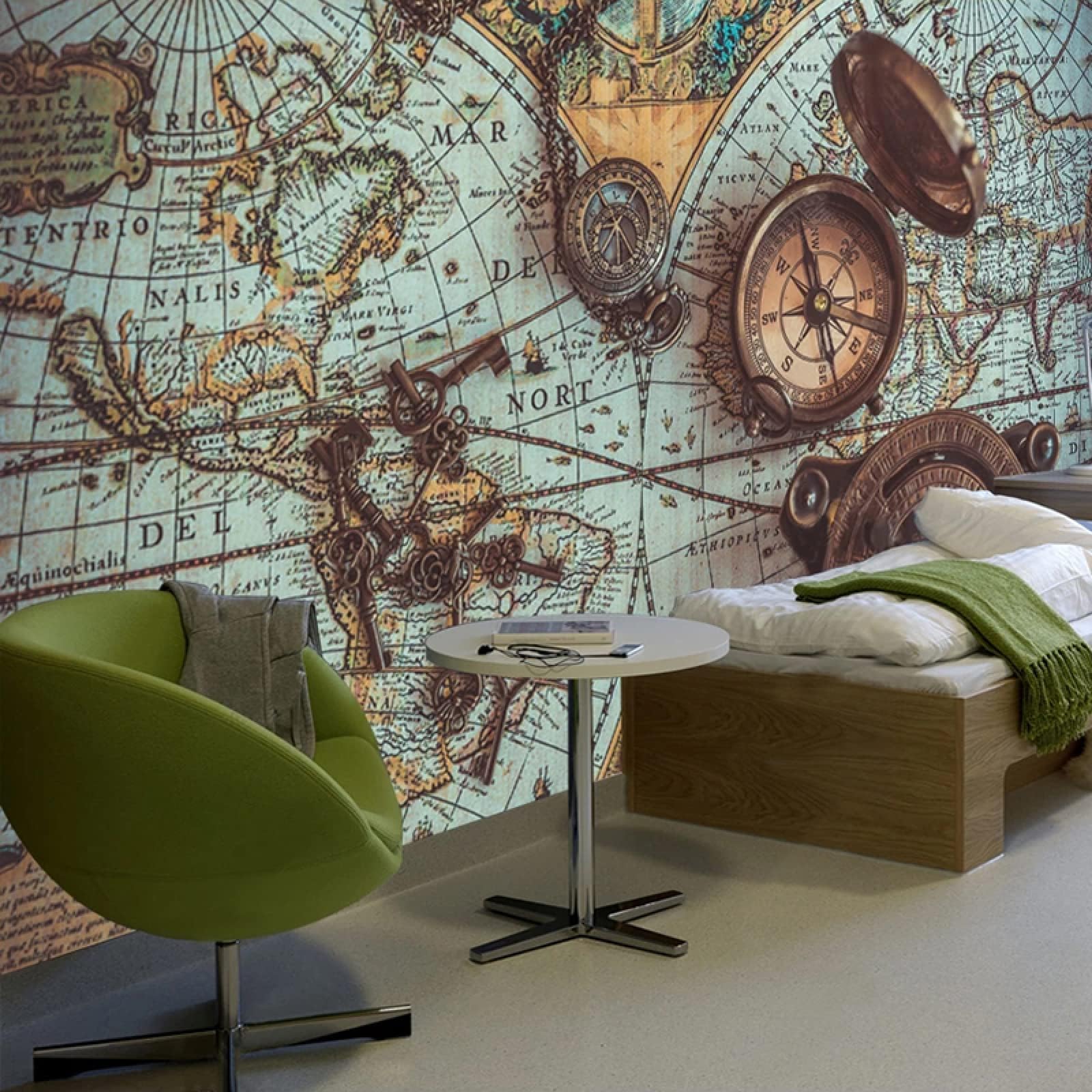 World Map Wall Mural - Large Peel and Stick Wallpaper with Compass Design for Bedroom, Living Room, Dining Room & Office Decor - 118