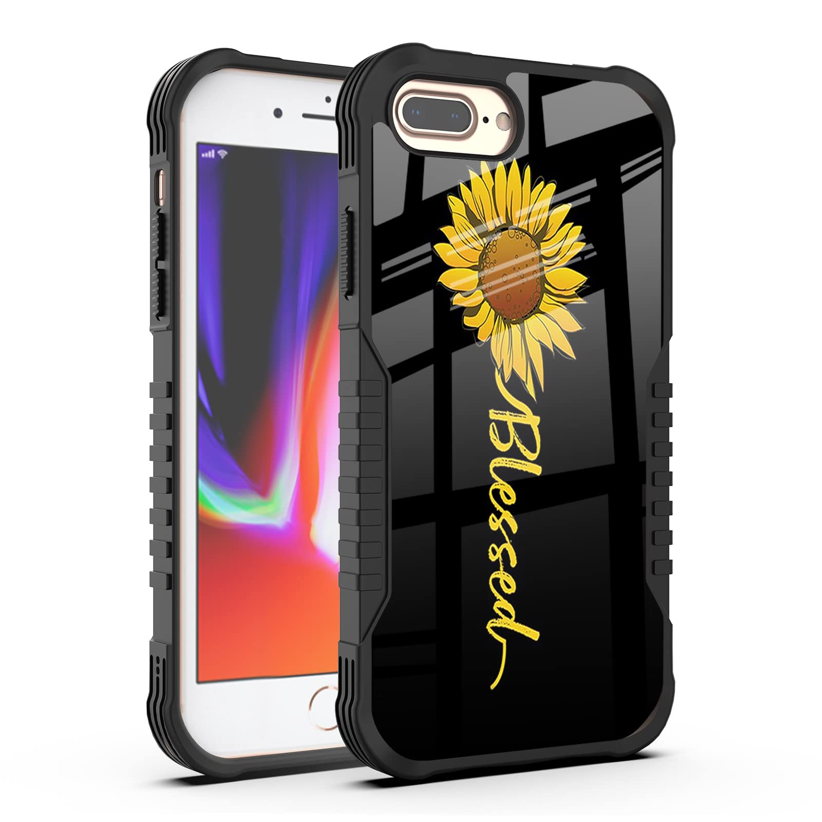 **Cute Sunflower Blessed iPhone 8 Plus/7 Plus Case - Shockproof TPU & PC Back Cover, Full-Body Protection - Perfect for Everyday Use, Travel, and Outdoor Activities**