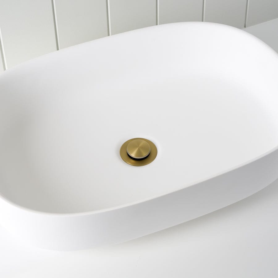 Pop Up Waste Drain Stopper in Brushed Brass - No Overflow Design for Bathroom Sink & Bathtub - Perfect for Modern Home Renovation and Plumbing Upgrades
