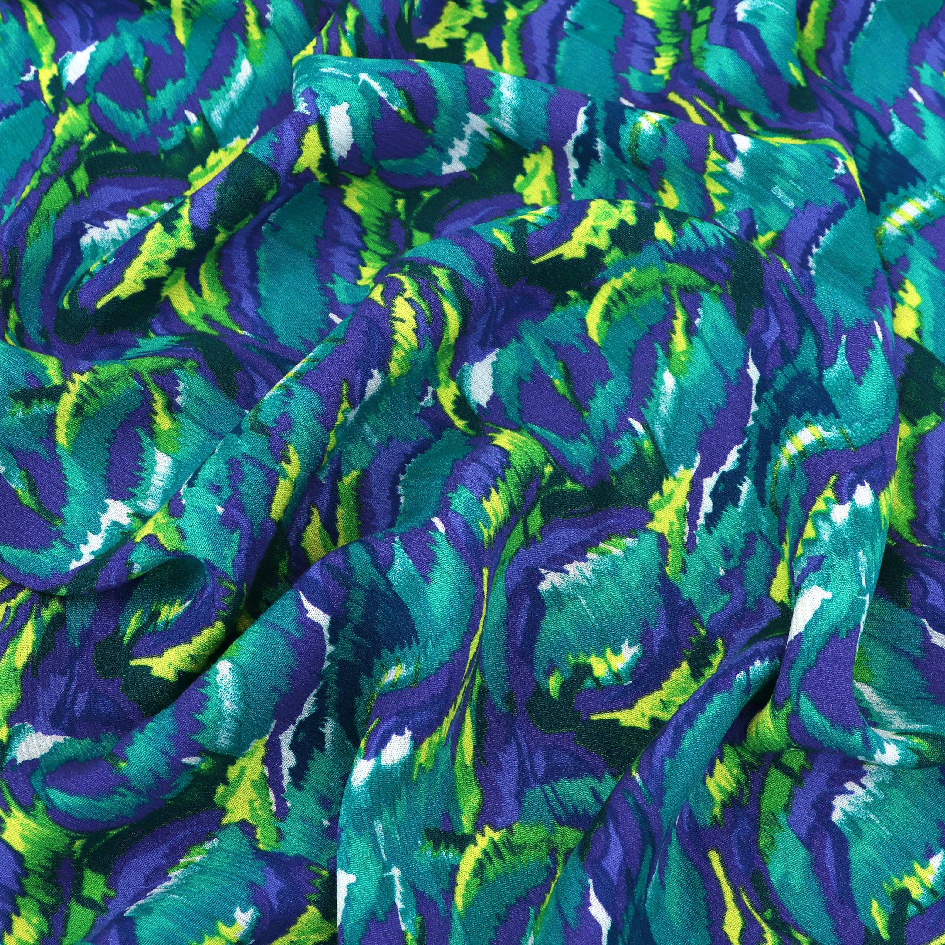 Viscose Crepe Fabric - Graphic Blue Printed Textile for Dresses, Blouses & DIY Fashion Projects | Soft & Flowy Material for Women's Clothing