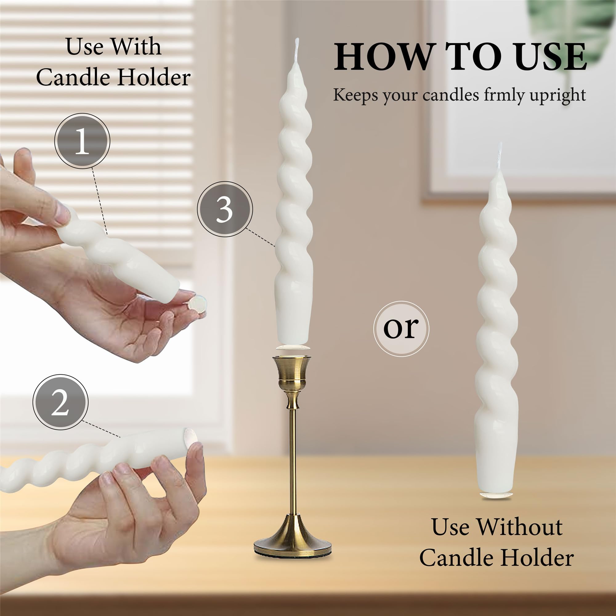 Spiral Taper Candle Wax Adhesive Dots - 24pcs White Soft Wax Sticky Pads for Securing Candles in Holders - Perfect for Wedding Centerpieces, Dinner Table Decor, and Candlelight Ceremonies