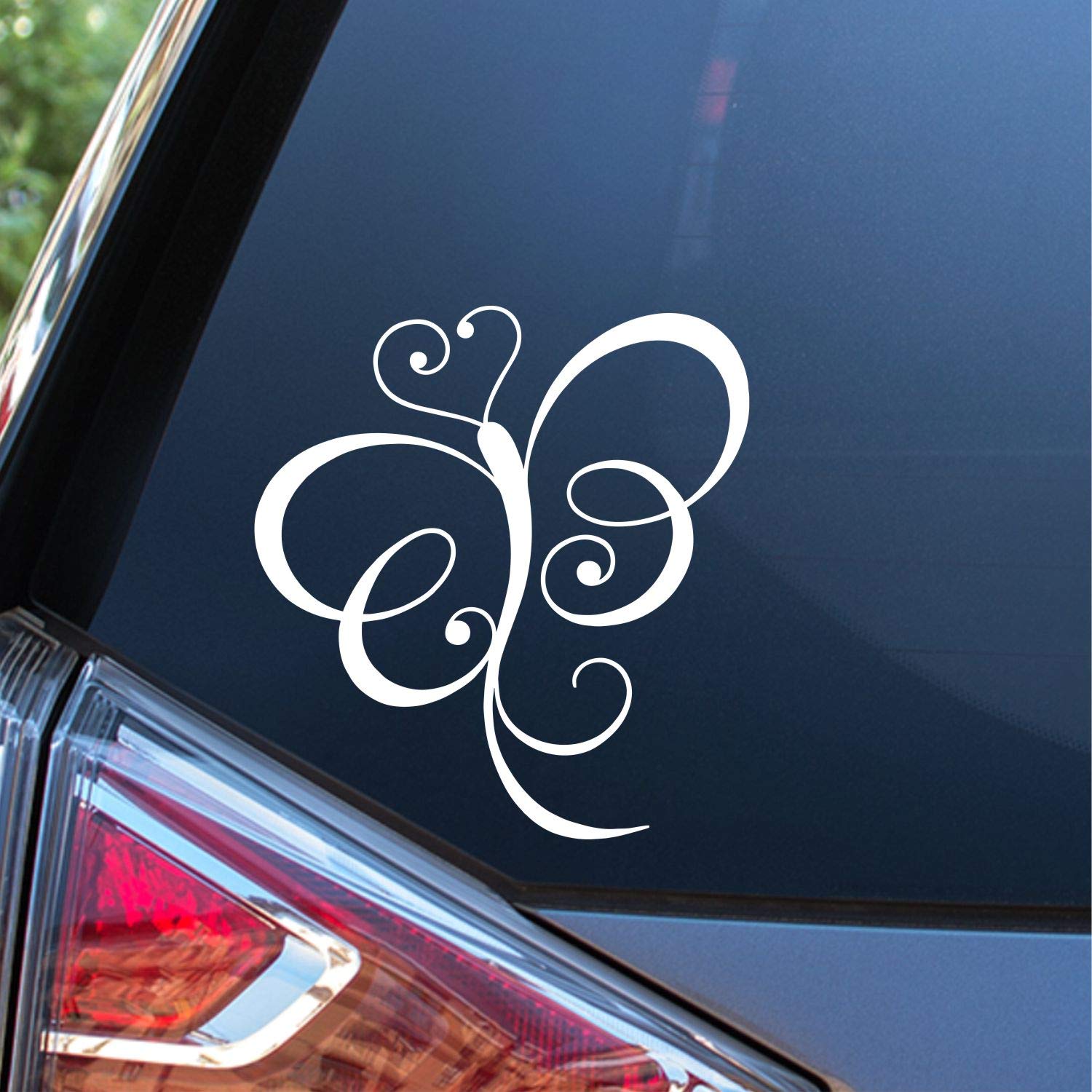Butterfly & Heart Vinyl Decal Sticker - Cute Sunset Graphics for Cars, Trucks, Vans, Walls, Laptop - White 5.5 x 5.5 inches | Perfect for DIY Home Decor, Vehicle Customization & Gift Giving