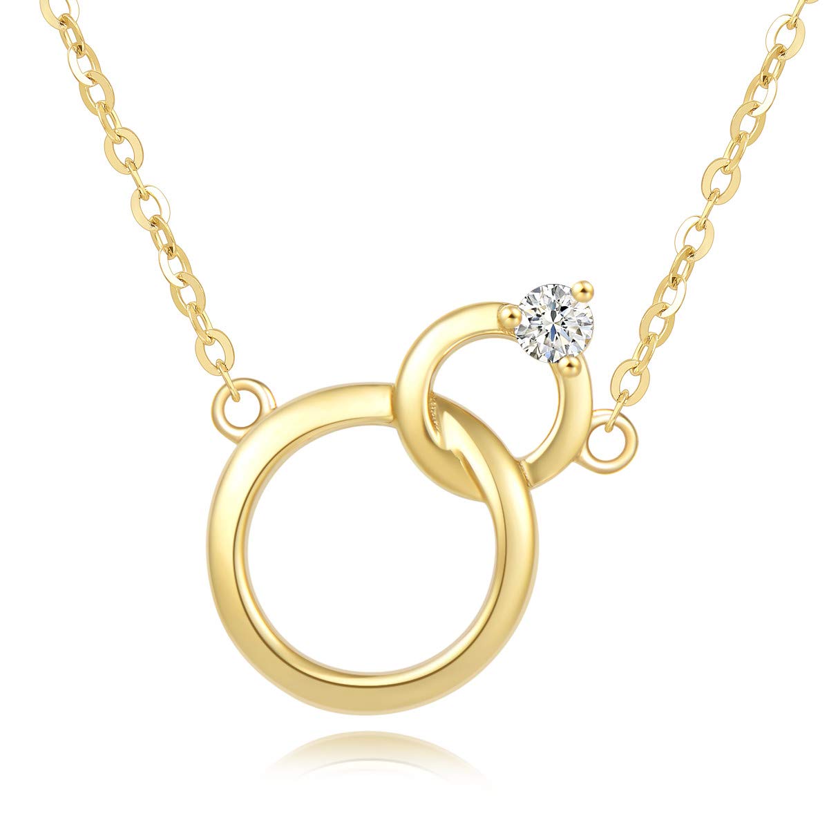 14K Solid Gold Diamond Infinity Circle Pendant Necklace for Women - Dainty Two Interlocking Circles Fine Jewelry - Birthday Gift for Wife, Mom, Her - 16