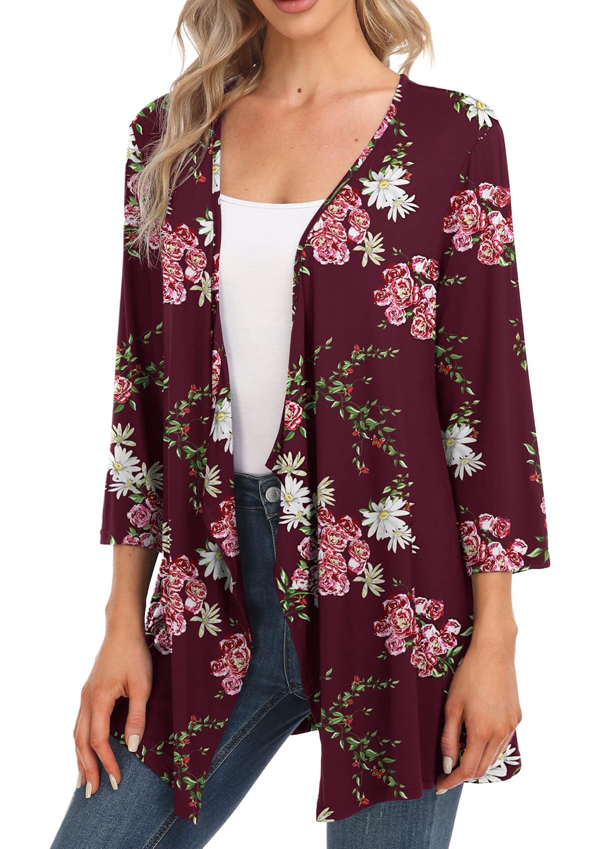 TIANZHU Women's Lightweight 3/4 Sleeve Open Front Cardigan - Casual Drape Duster Sweater for Spring & Fall Layering | Office, Lounge & Weekend Wear