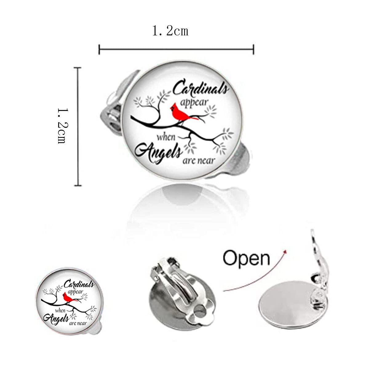 Red Cardinal Ear Clips - Handmade Glass Dome Clip-On Earrings for Women - Winter Cardinal Bird Jewelry - Perfect for Cosplay, Birthday Parties & Christmas Gifts - Elegant Holiday Accessories for Festive Occasions