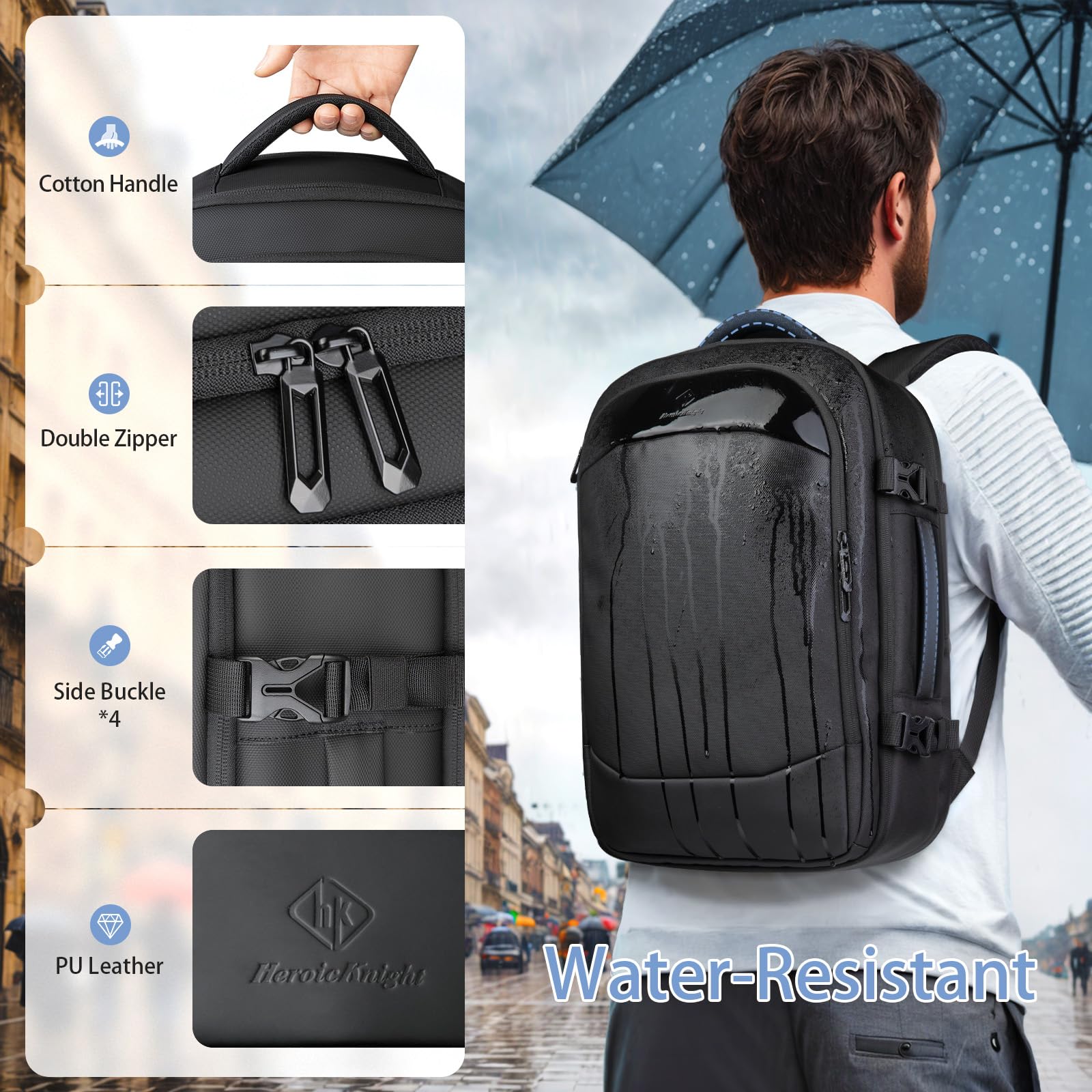HK Travel Backpack - TSA Approved Carry On Laptop Backpack for 16 Inch Laptop, Water Resistant Business Weekender Bag for Men & Women | Perfect for Air Travel, Commuting & Business Trips