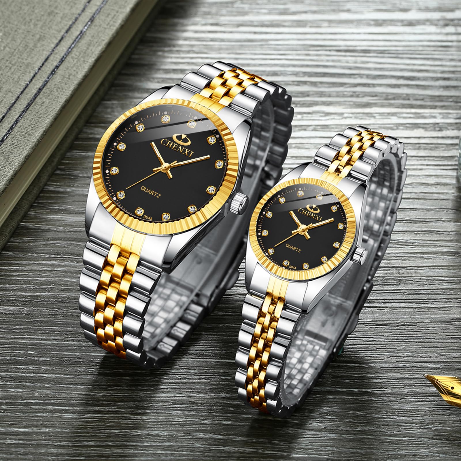 MASTOP Swiss Couple Watches - Luxury Gold Stainless Steel Waterproof Quartz Watch for Men & Women | Perfect for Anniversary Gifts, Date Nights & Romantic Occasions