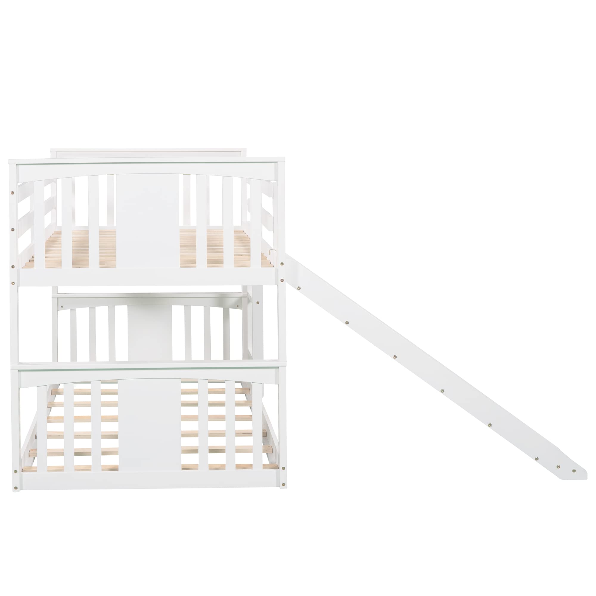 **Twin Over Twin Kids Bunk Bed with Slide & Ladder - Wooden Low Bunk Bed for Children (White) - Perfect for Small Bedrooms, Playrooms & Sleepovers**