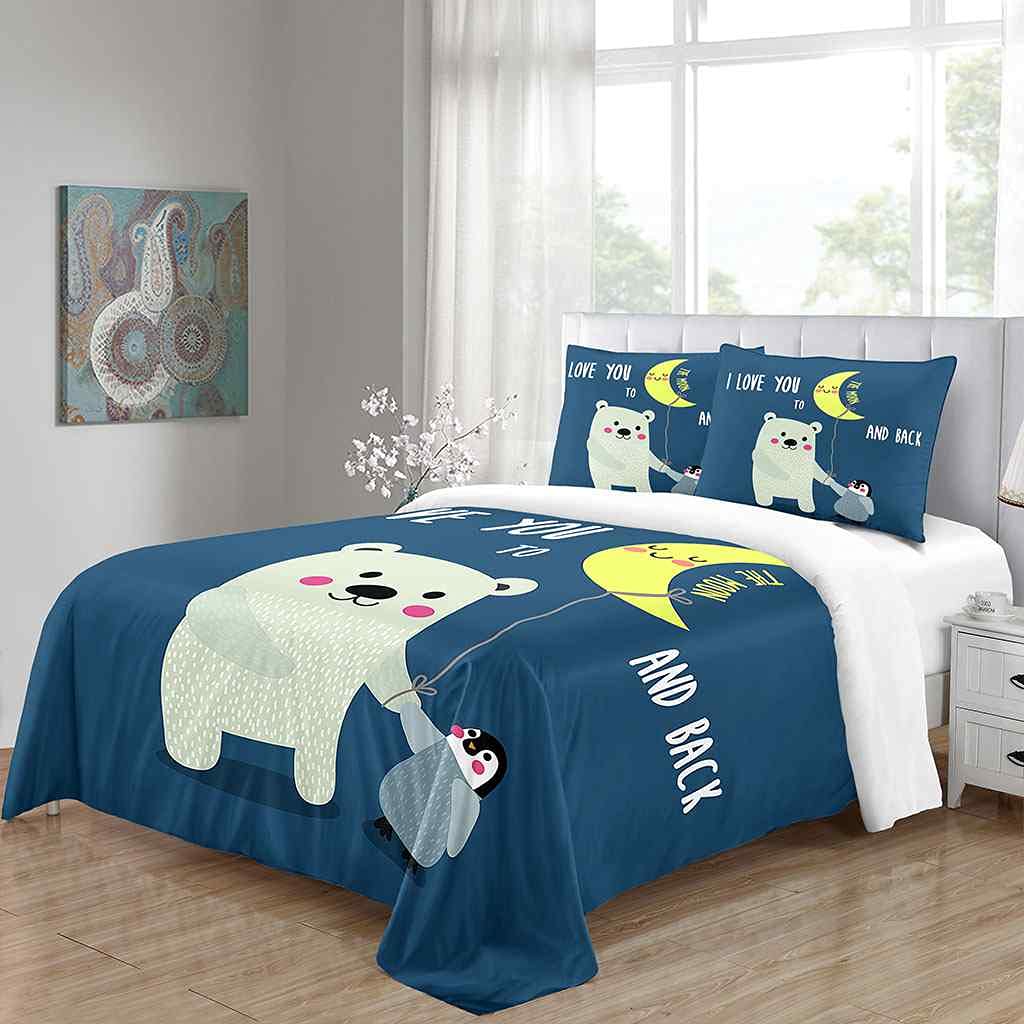 Premium Queen Duvet Cover Set 90x90 Inches - Soft Microfiber Blue Penguin Design with Zipper Closure & Corner Ties + 2 Pillow Shams | Modern Bedding for Cozy Winter Nights & Kids Room Decor