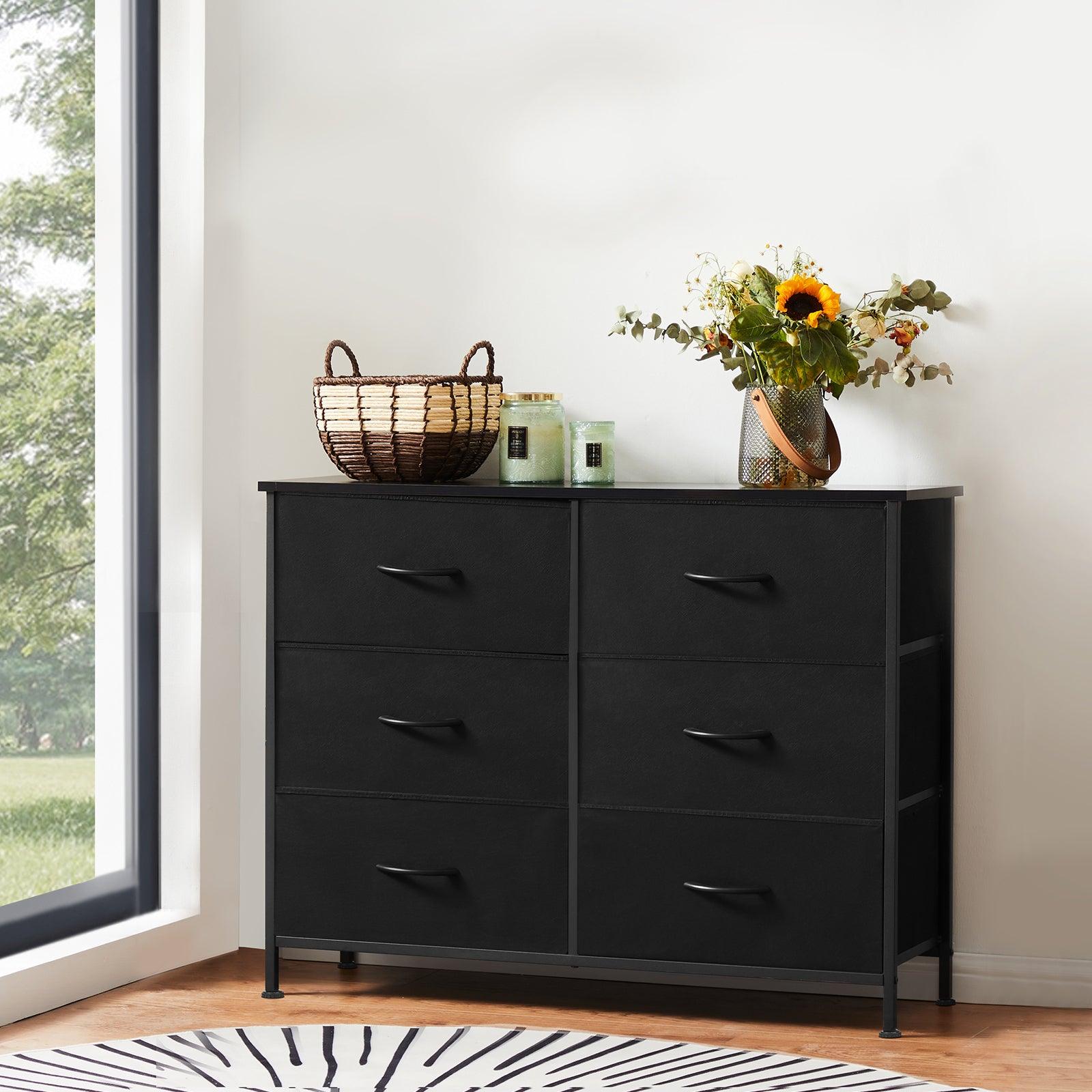 6-Drawer Wide Fabric Dresser for Bedroom with Metal Frame & Wooden Top - Sturdy TV Stand & Clothes Storage Organizer - Perfect for Master Bedroom, Guest Room & Dorm Organization