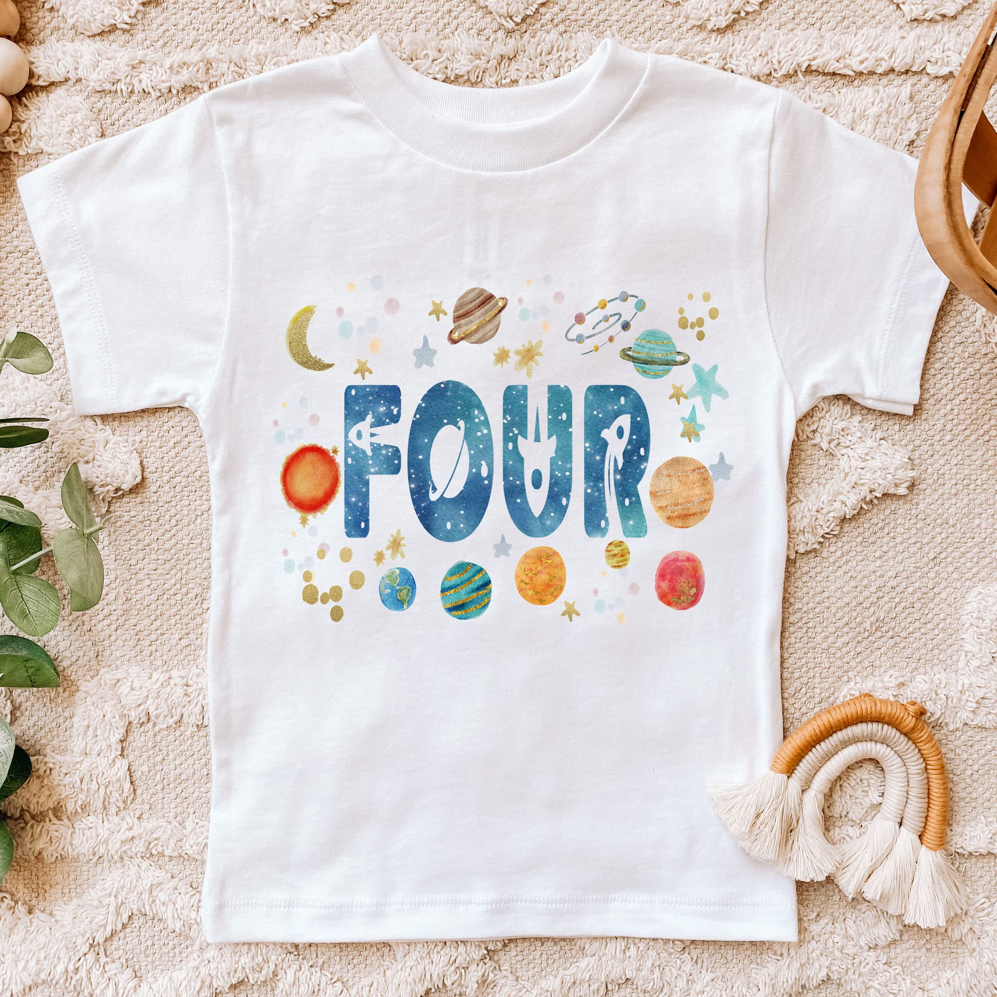 Space Four Birthday Shirt for Boys - Astronaut 4th Birthday Party Outfit with Rocket Design - Toddler Moon-Themed Celebration T-Shirt (Age 4) - Perfect for Space-Themed Parties, Photo Shoots & Special Occasions
