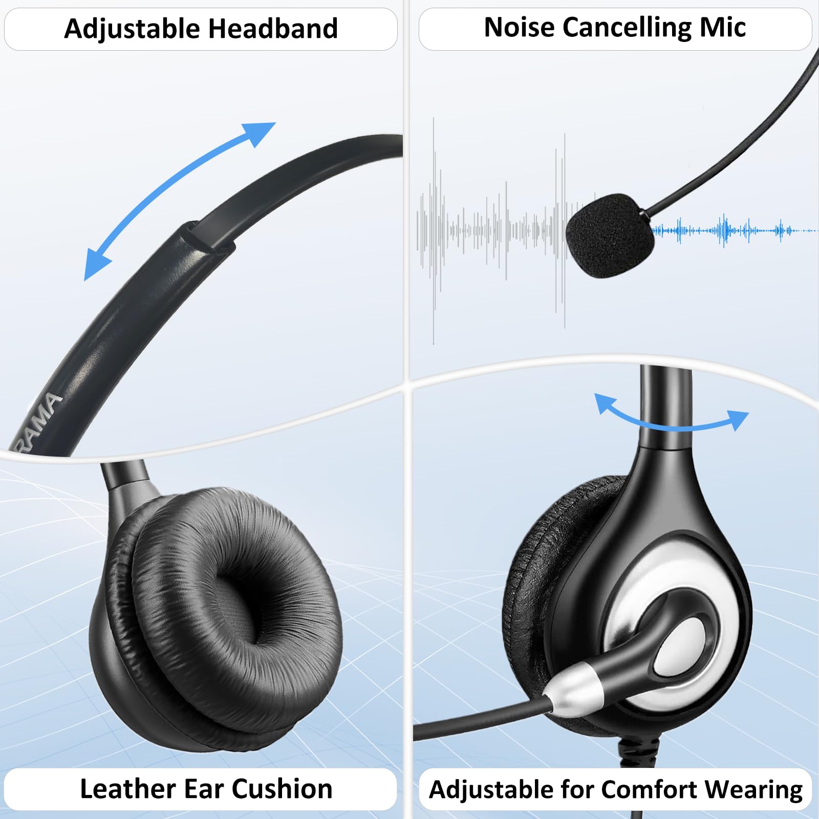 Noise Cancelling 2.5mm Phone Headset with Microphone & Volume Control - Compatible with Panasonic, AT&T, Gigaset, Cisco, Grandstream, Polycom Office Cordless Phones - Perfect for Call Centers, Remote Work & Business Communications